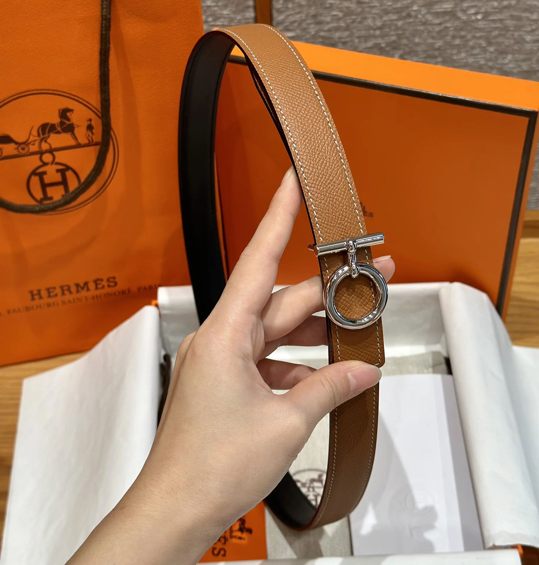 에르메스 팔라듐 메탈 버클 가죽 벨트 175311