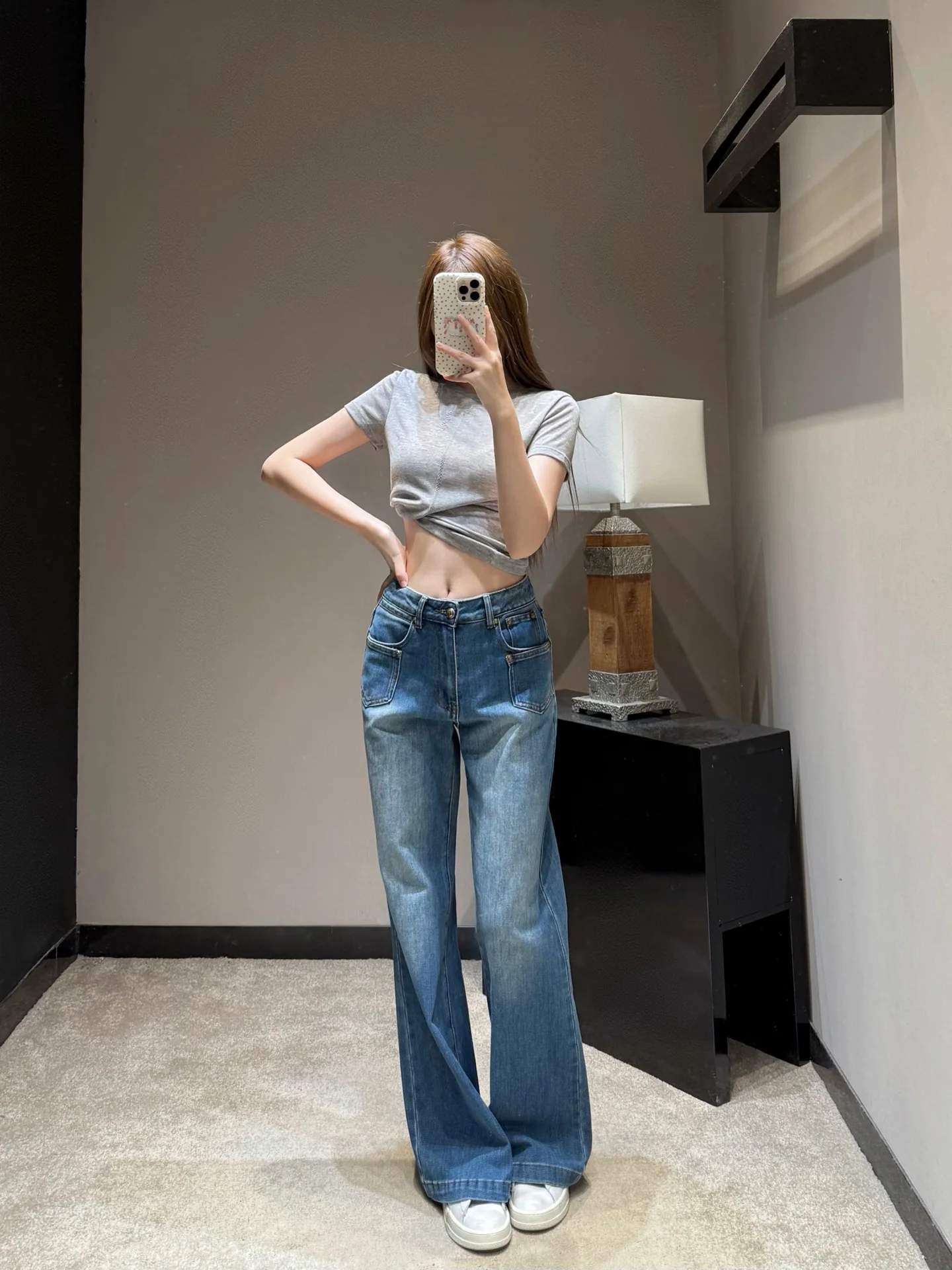 미우미우 레트로 워시드 데님 하이웨스트 와이드 바지 상세 이미지 1