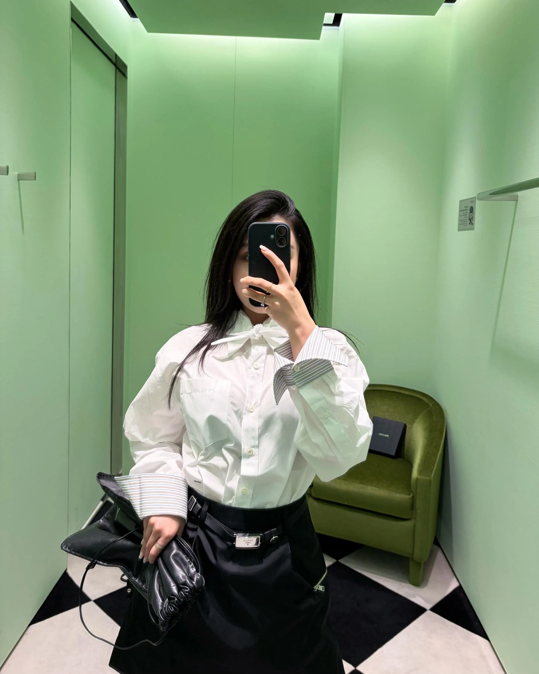 프라다 체크 패치워크 코튼 셔츠 상세 이미지 7