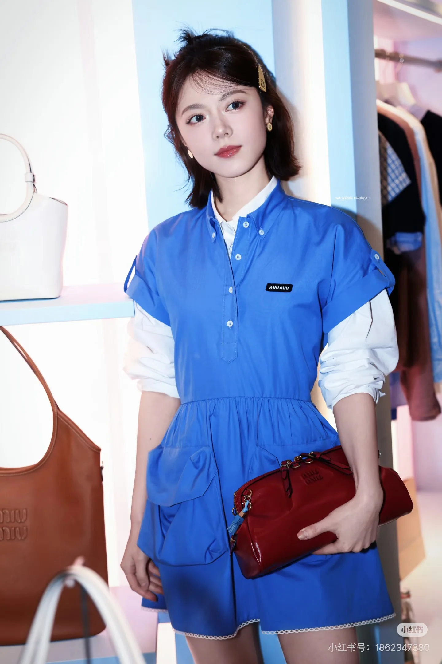 미우미우 컬러 블록 레이어드 셔츠 원피스 상세 이미지 1