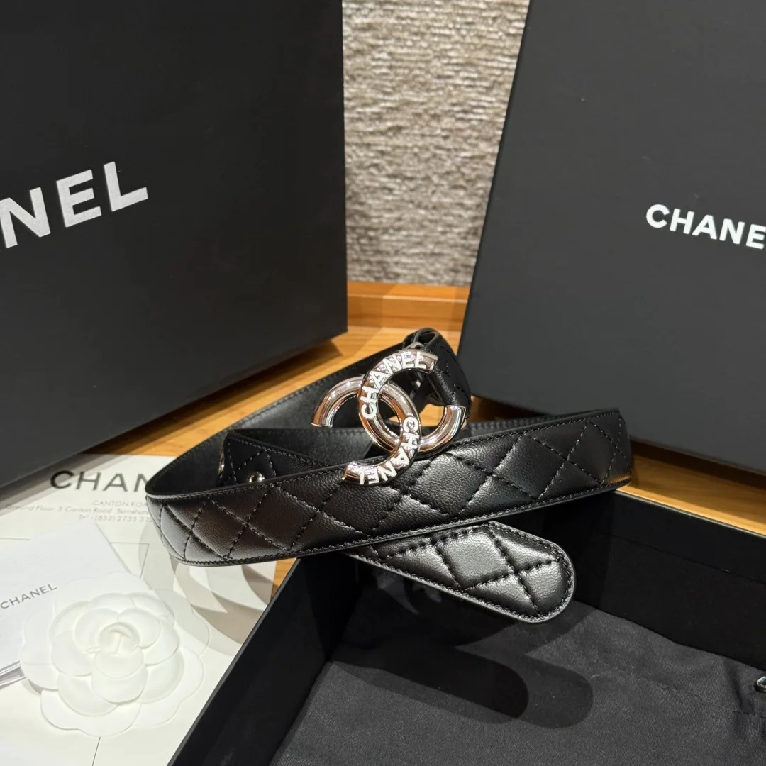 샤넬 더블 C 메탈 로고 램스킨 여성 벨트 상세 이미지 2