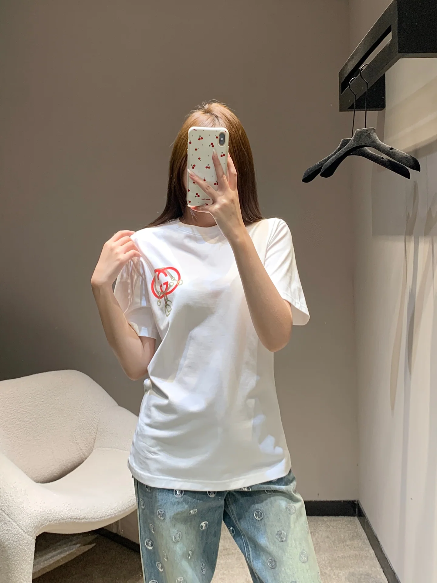 구찌 더블 G 프린트 여성 크루넥 반팔 티셔츠 26 SS 상세 이미지 3