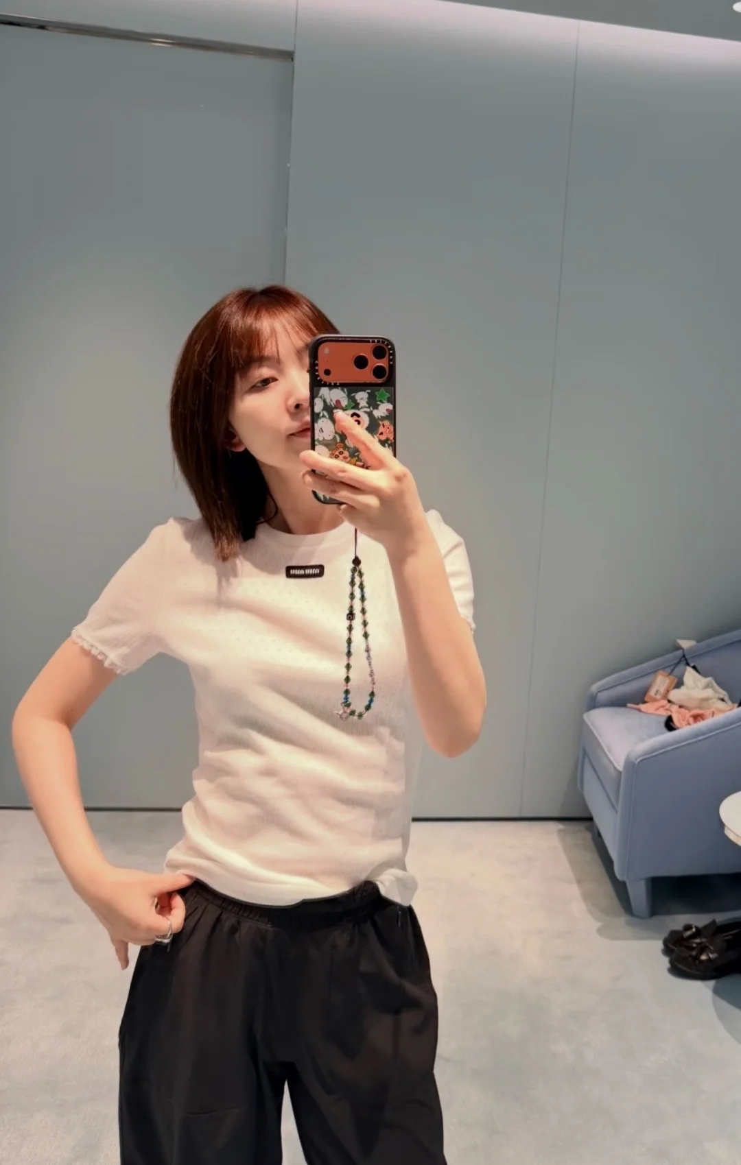 미우미우 레이스 트리밍 자수 반팔 티셔츠 상세 이미지 9