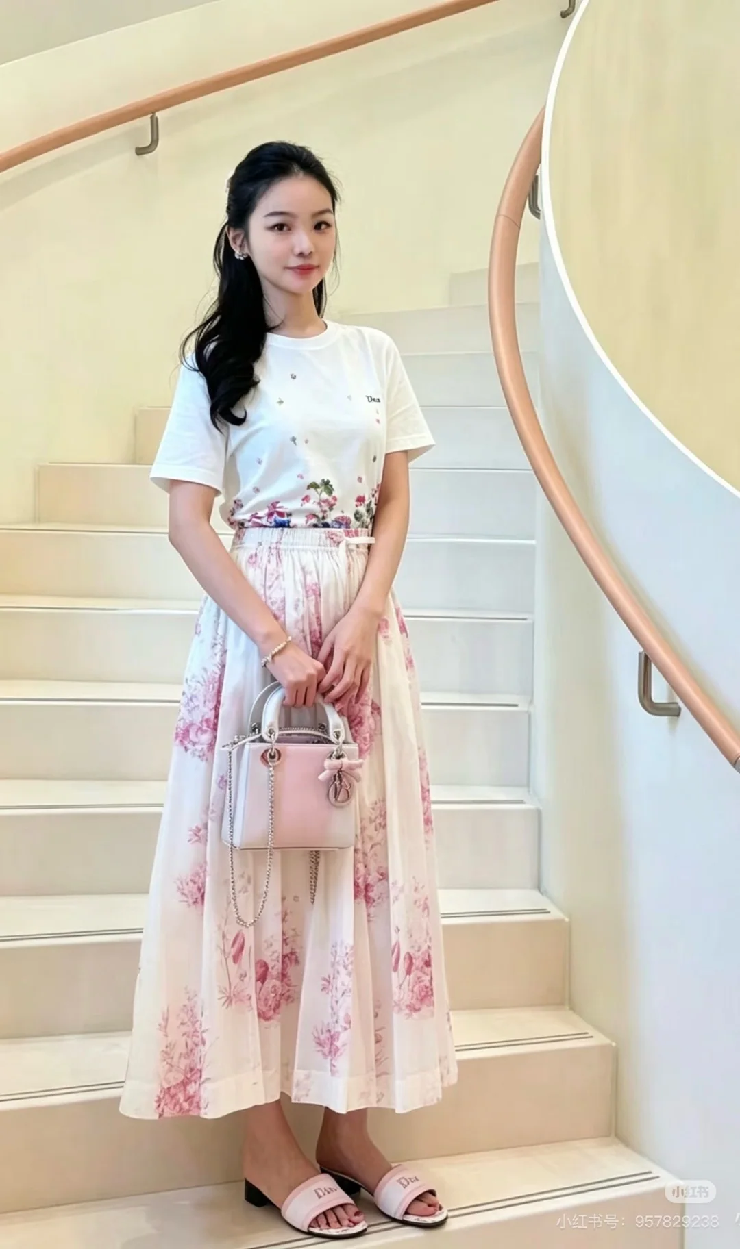 디올 꽃무늬 자수 반팔 티셔츠 상세 이미지 1