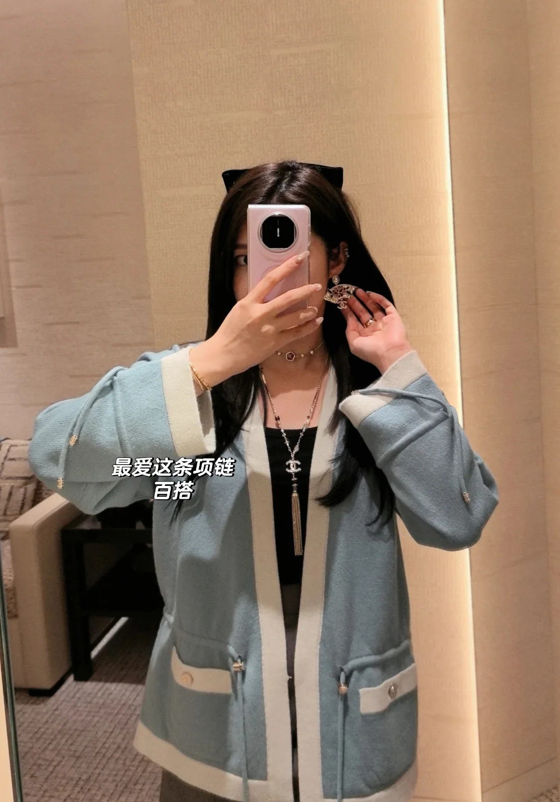 샤넬 25 A 골드 더블 C 레드 에나멜 진주 목걸이 상세 이미지 8