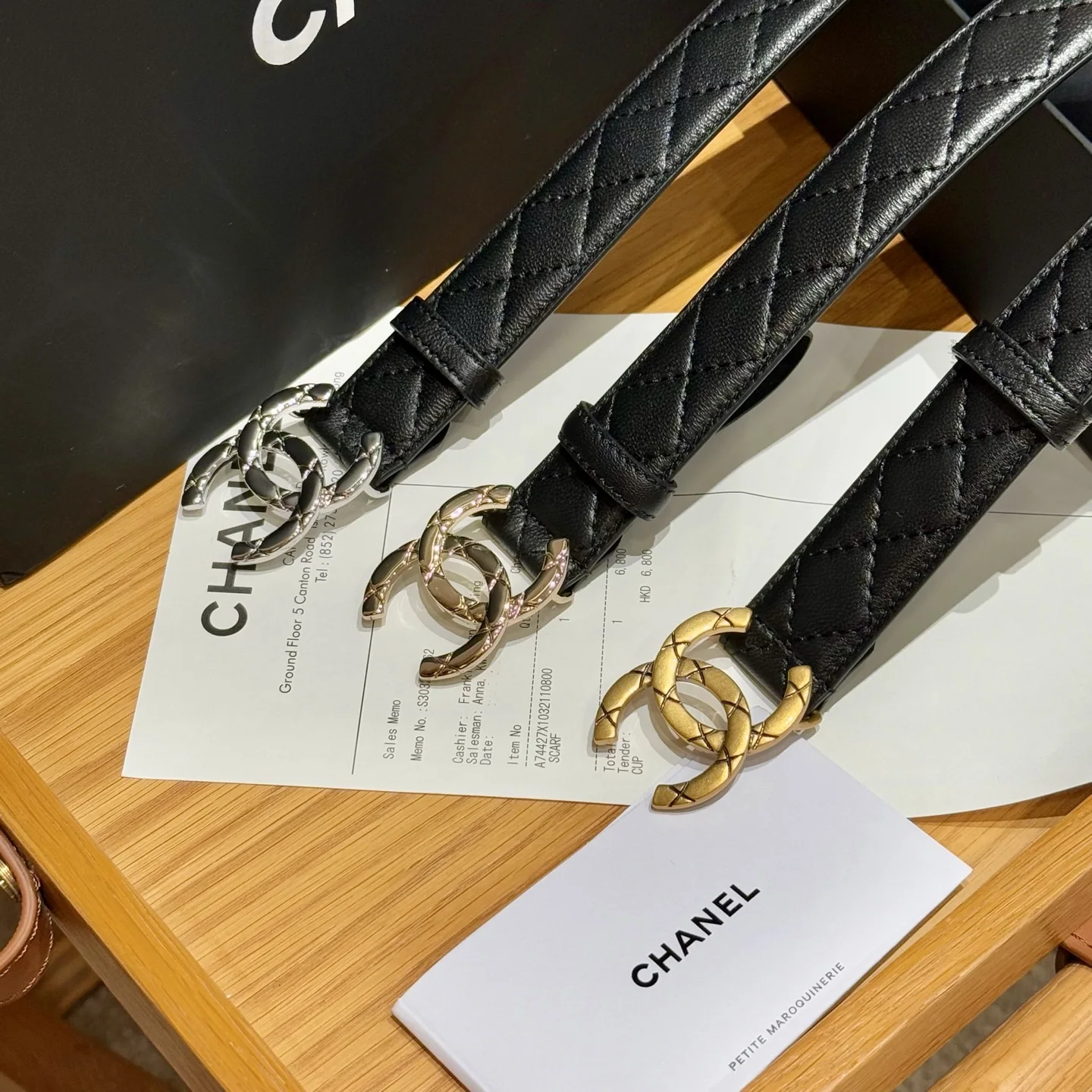 샤넬 골드 더블 C 블랙 램스킨 벨트 상세 이미지 3