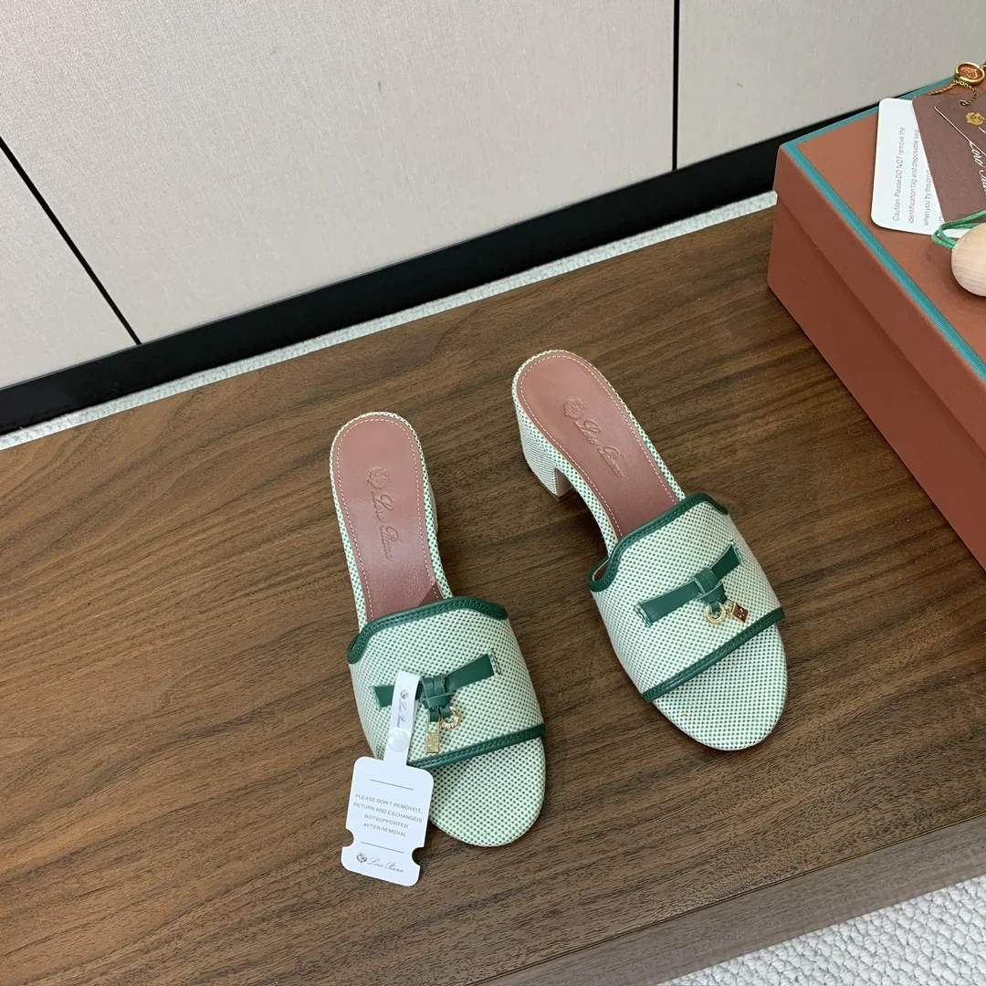 로로피아나 컬러 블록 미드힐 뮬 샌들 상세 이미지 4