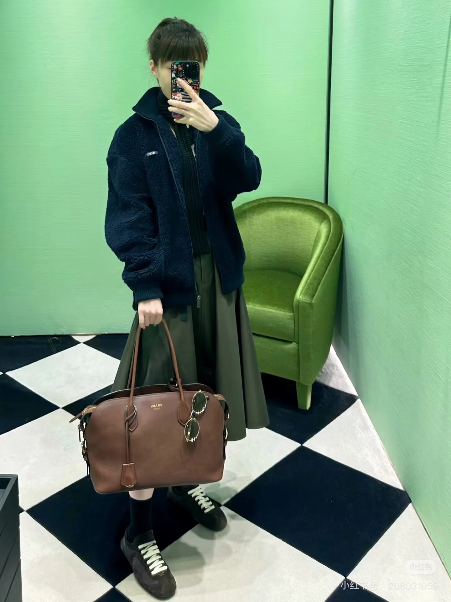 프라다 브라운 벨트 나일론 포켓 스커트 26 SS 상세 이미지 7
