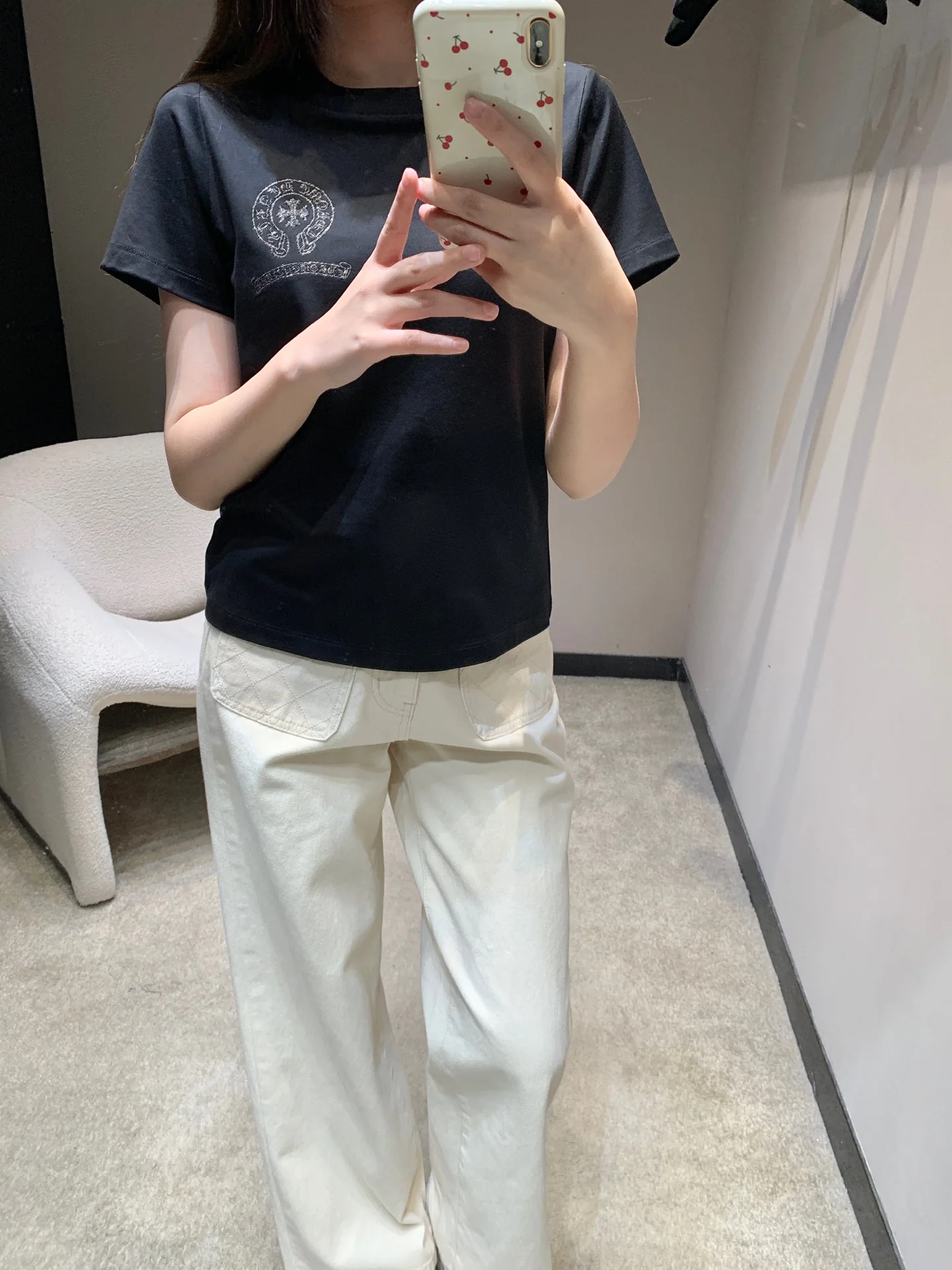 크롬하츠 크루넥 자수 반팔 티셔츠 여성용 26 SS 상세 이미지 2