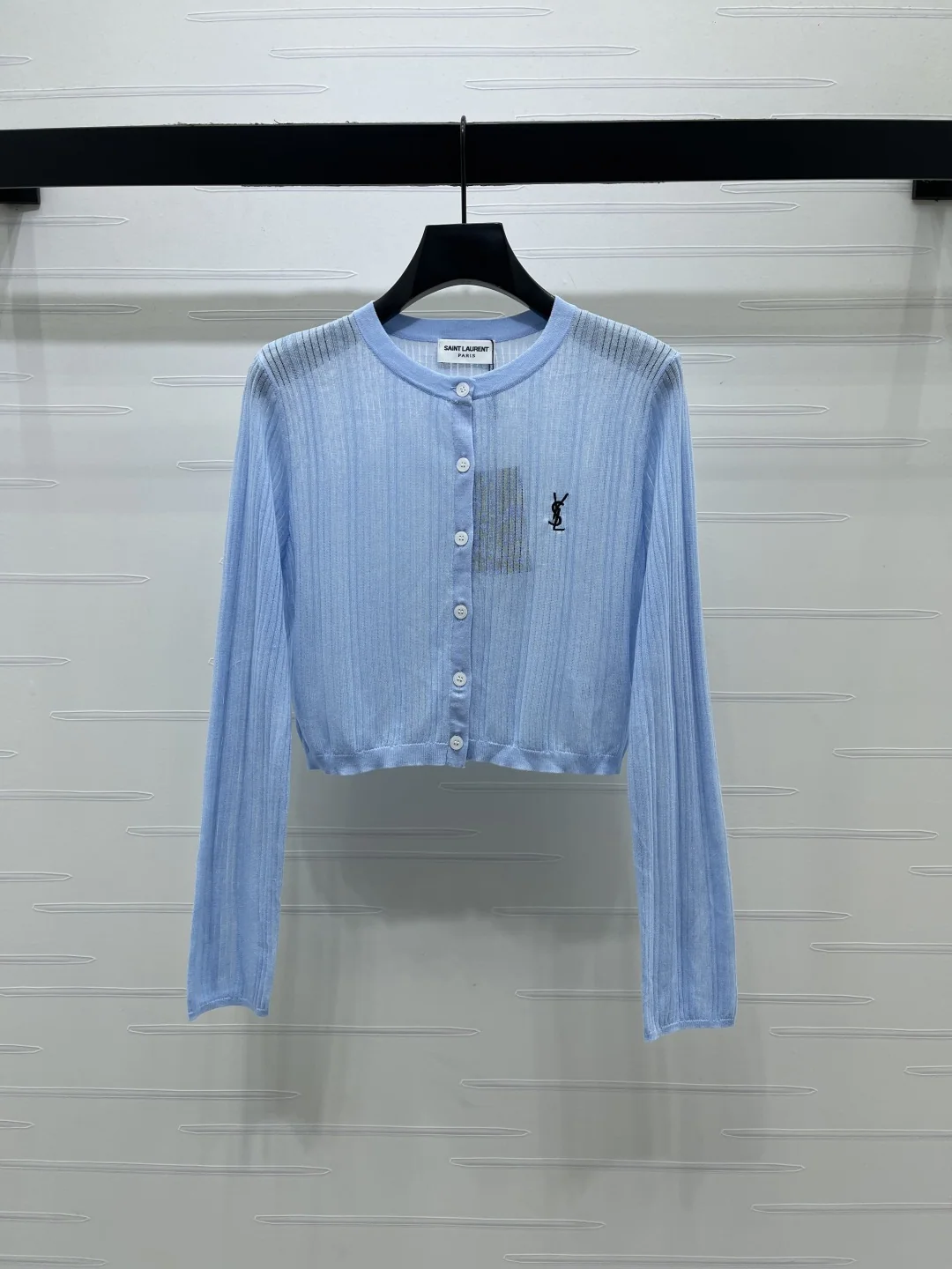 생로랑 세로 골지 로고 자수 크루넥 가디건 상세 이미지 1