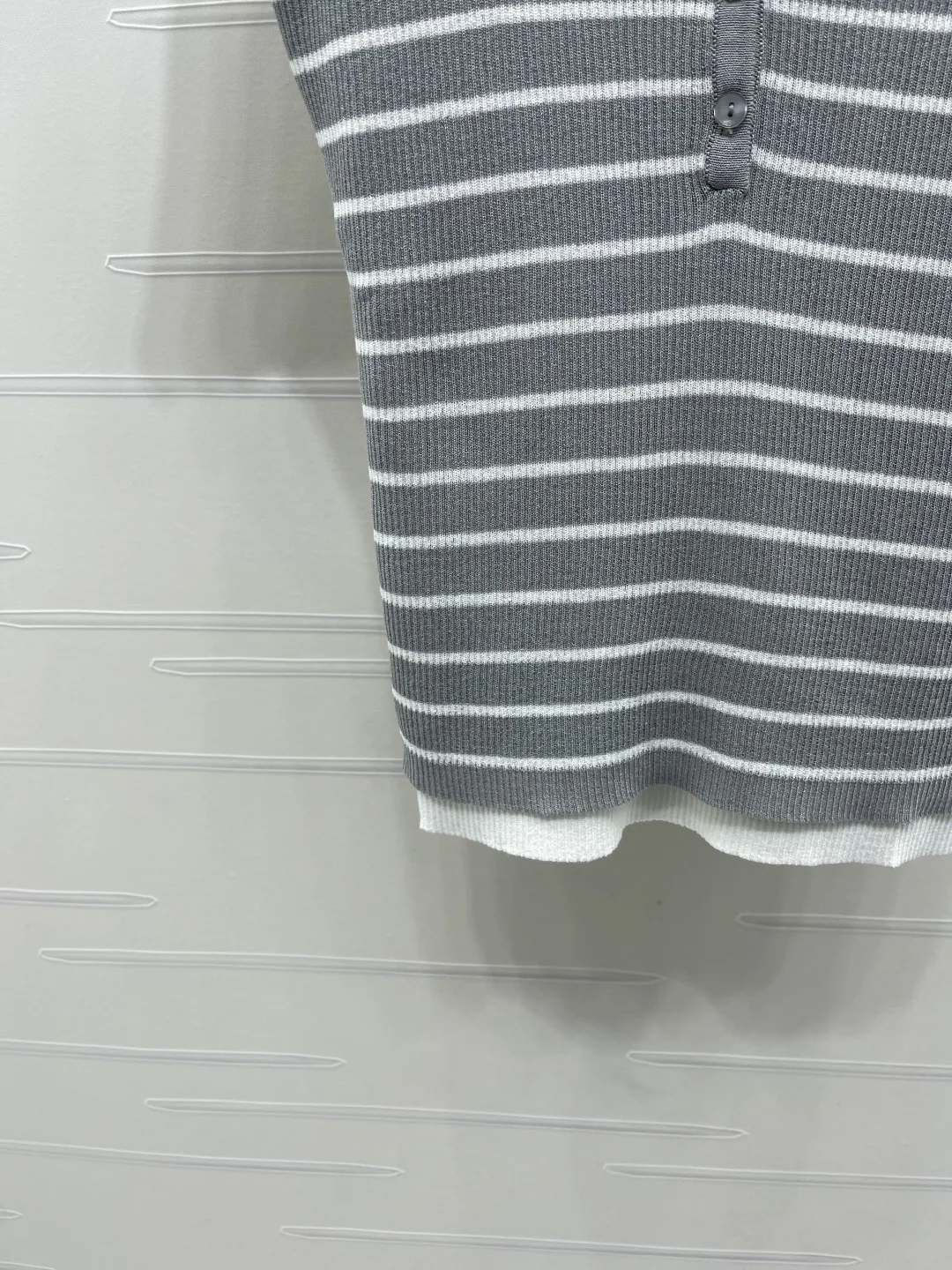 폴로 카라 블록 스트라이프 반팔 니트 탑 상세 이미지 5