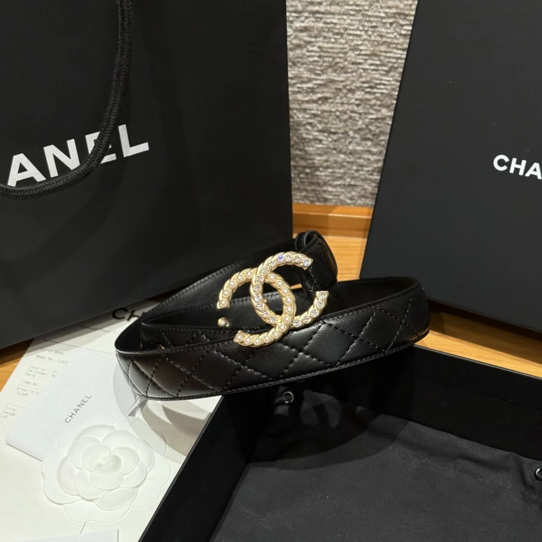 샤넬 더블 C 메탈 로고 램스킨 벨트 상세 이미지 2