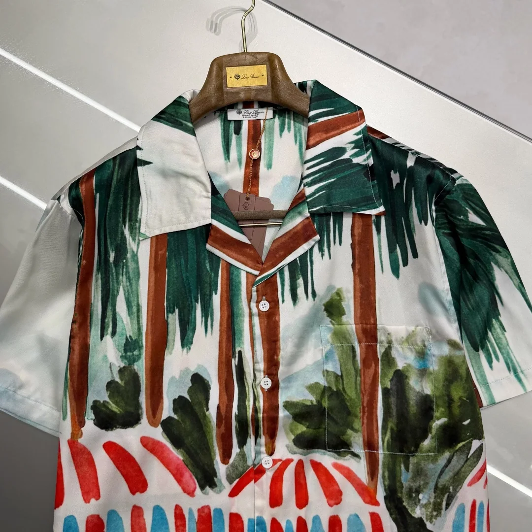 로로피아나 실크 트윌 반팔 셔츠 남성 상세 이미지 8