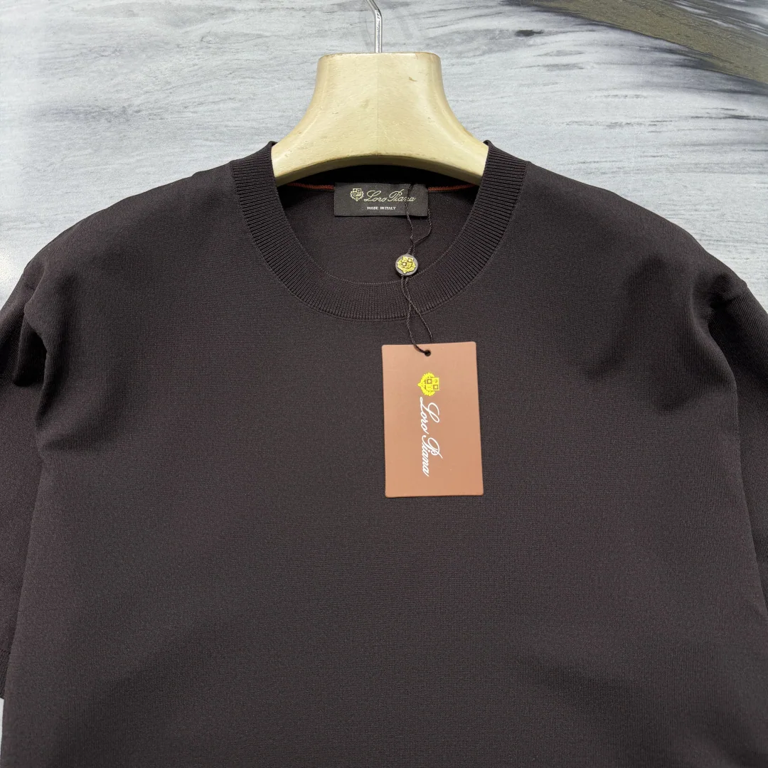 로로피아나 남성 자수 반팔 니트 티셔츠 상세 이미지 6