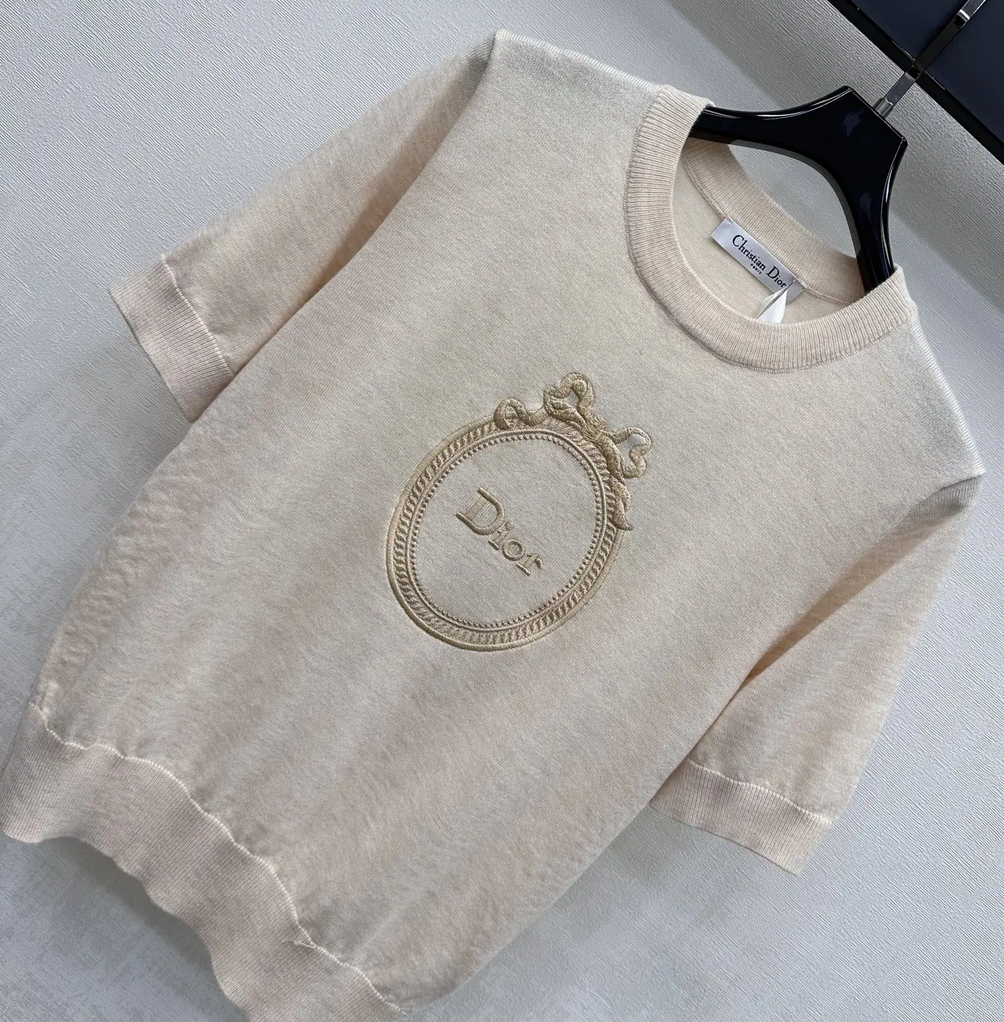디올 자수 로고 울 니트 반팔 탑 상세 이미지 2