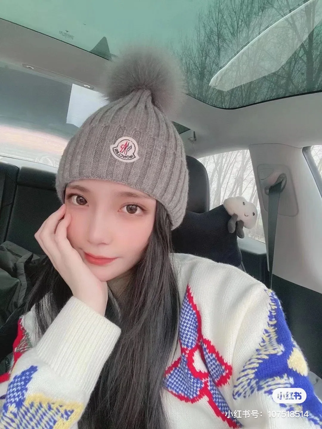 몽클레어 캐시미어 울 여우털 방울 니트모자 상세 이미지 5