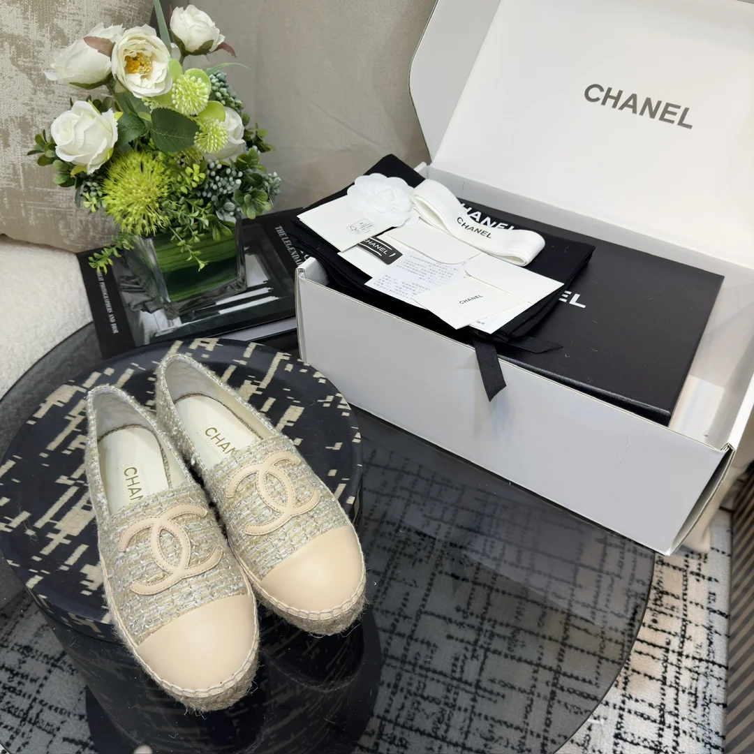 샤넬 클래식 린넨 가죽 슬립온 에스파드류 신발 상세 이미지 1