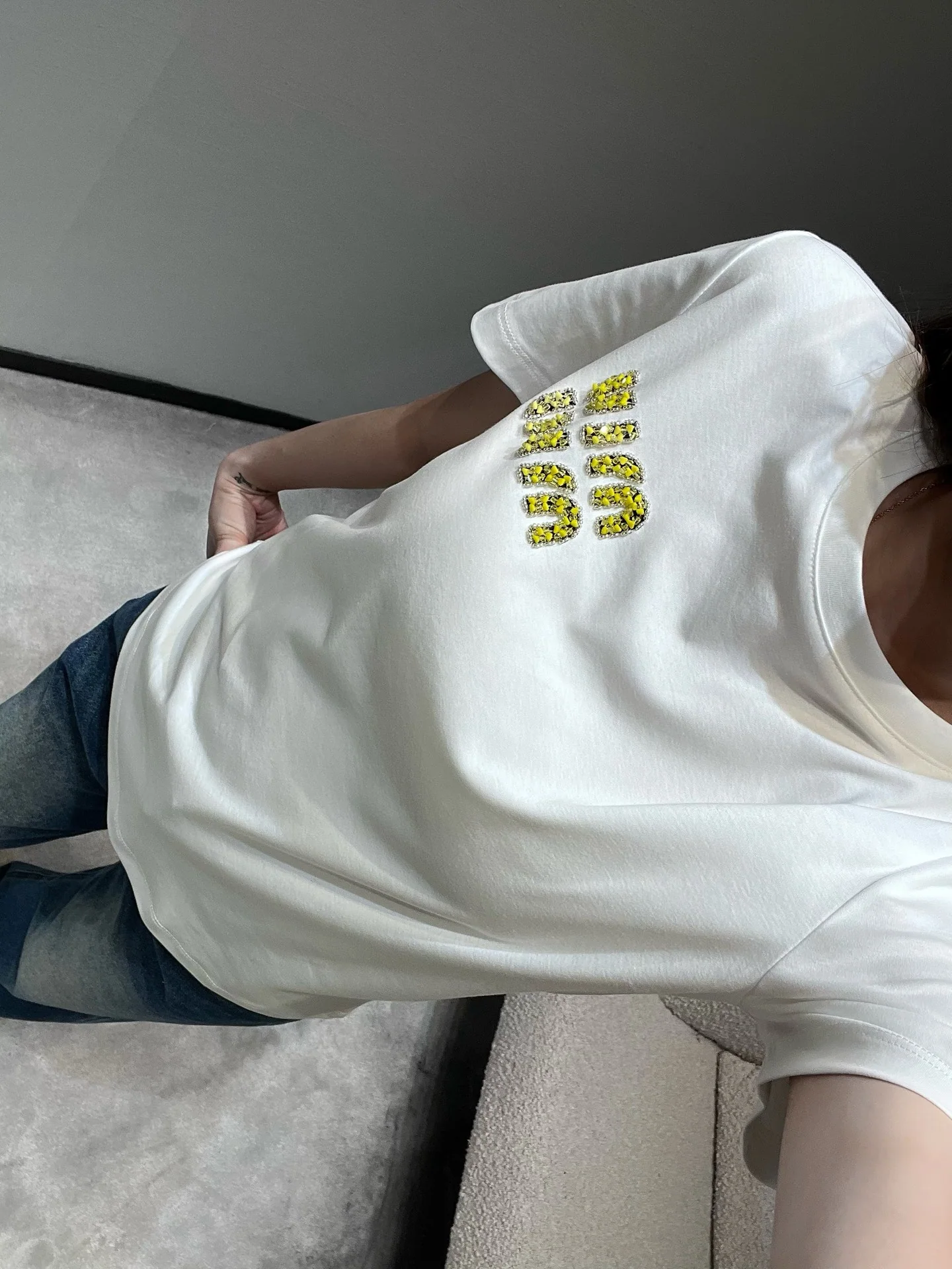 미우미우 레터 라인스톤 반팔 티셔츠 26 SS 상세 이미지 5