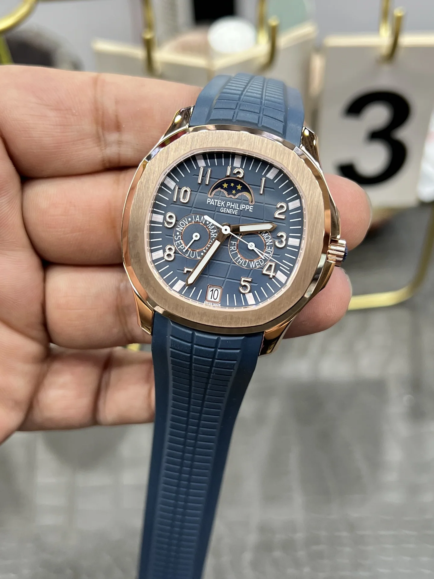 파텍필립 아쿠아넛 5261 R 다이아 자동 블루 다이얼 로즈골드 3 K 공장 레플리카 43970 Patek Philippe 상세 이미지 3