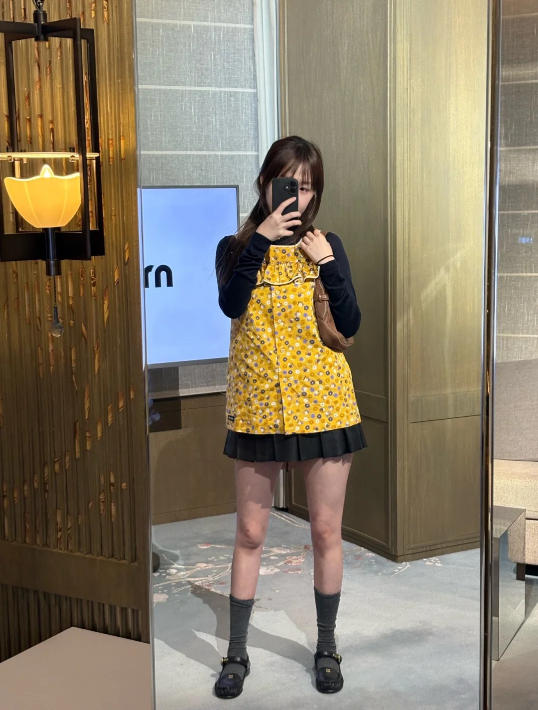 미우미우 옐로우 플라워 프릴 페이크 투피스 원피스 상세 이미지 7