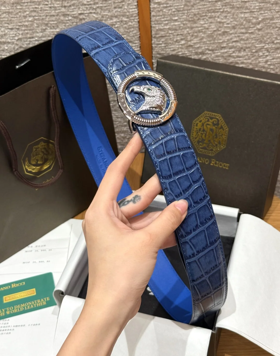 스테파노리치 독수리 헤드 악어무늬 가죽 벨트 상세 이미지 3
