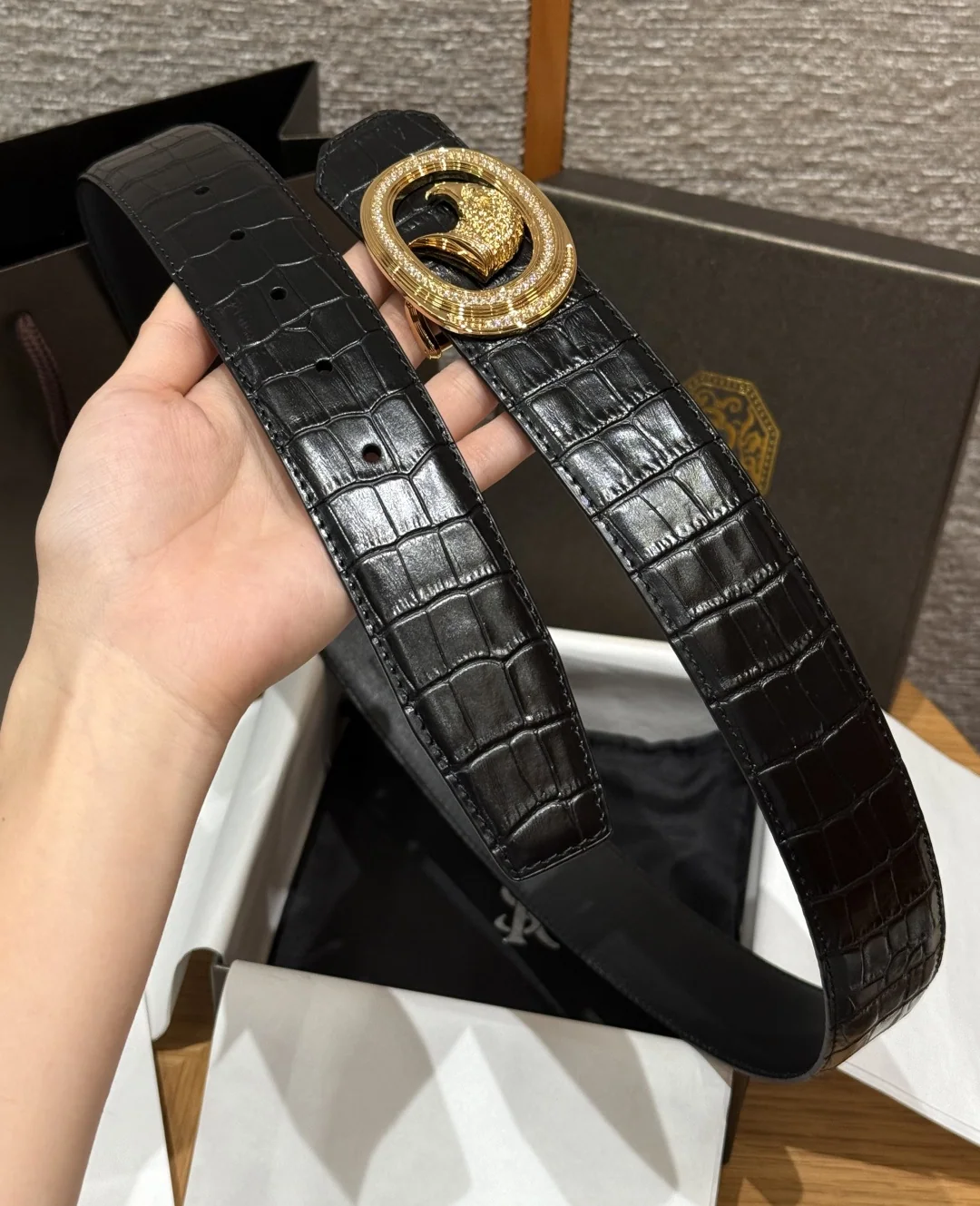 스테파노리치 악어 무늬 소가죽 벨트 상세 이미지 5