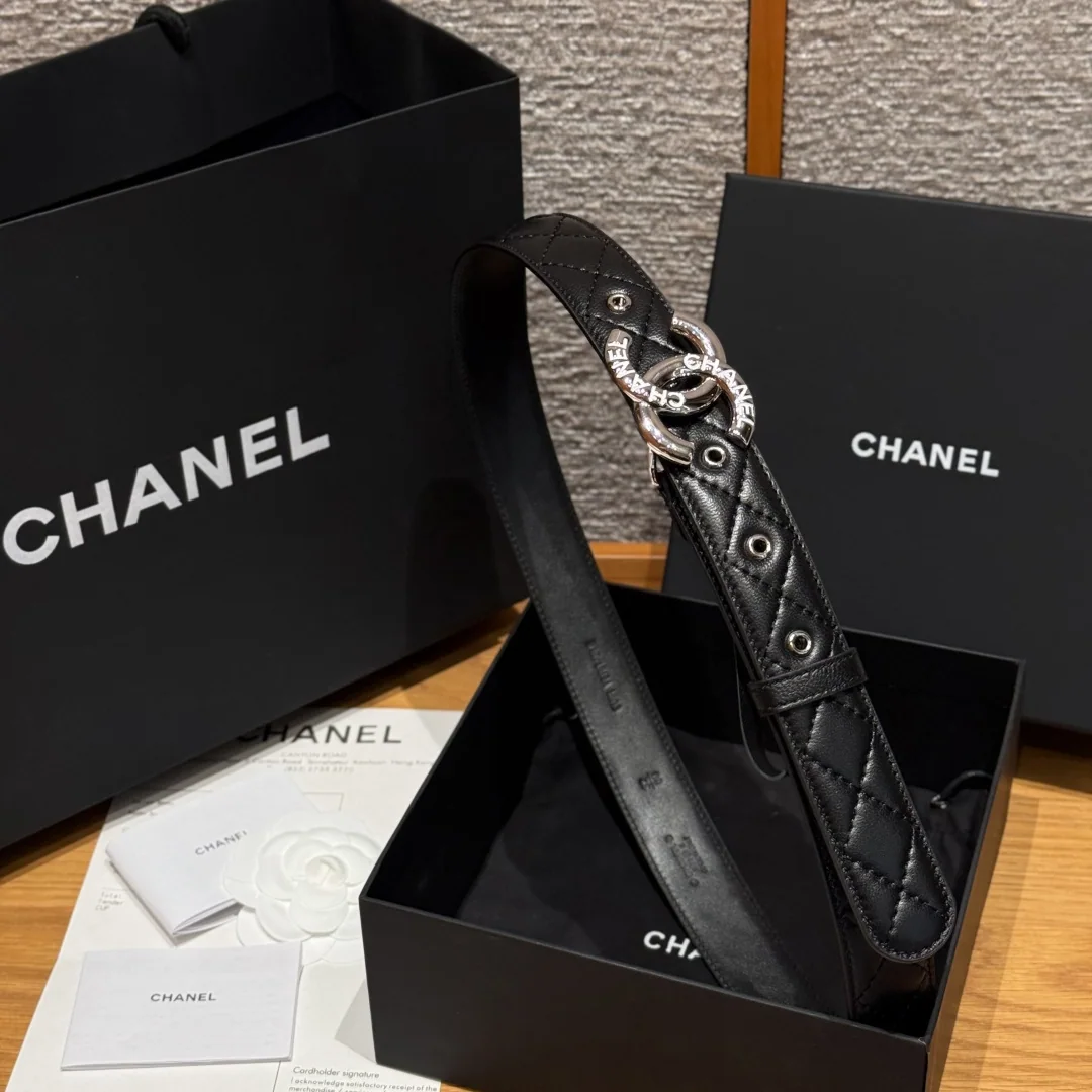 샤넬 더블 C 메탈 로고 램스킨 여성 벨트 상세 이미지 4