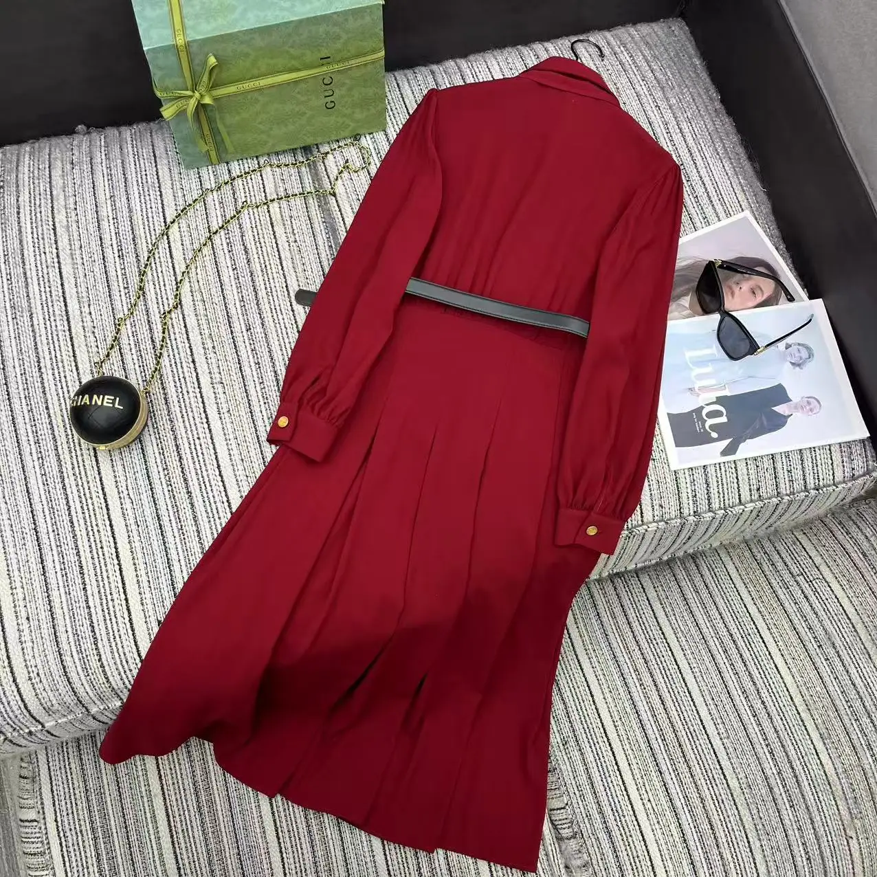 구찌 카라 퍼프소매 허리 주름 원피스 상세 이미지 8
