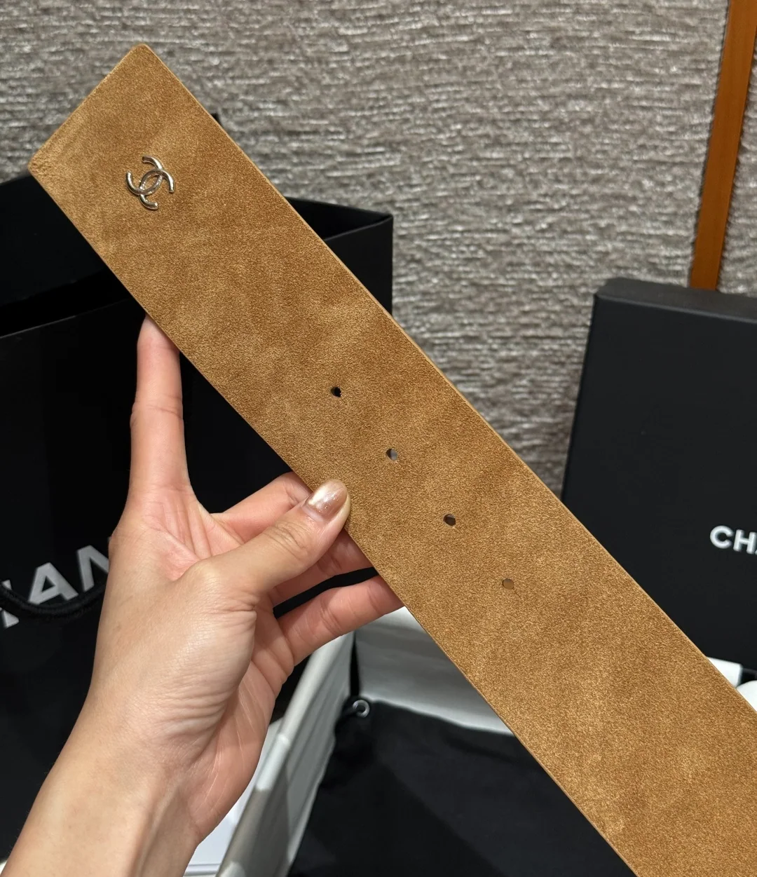 샤넬 스웨이드 실버 체인 버클 벨트 상세 이미지 6