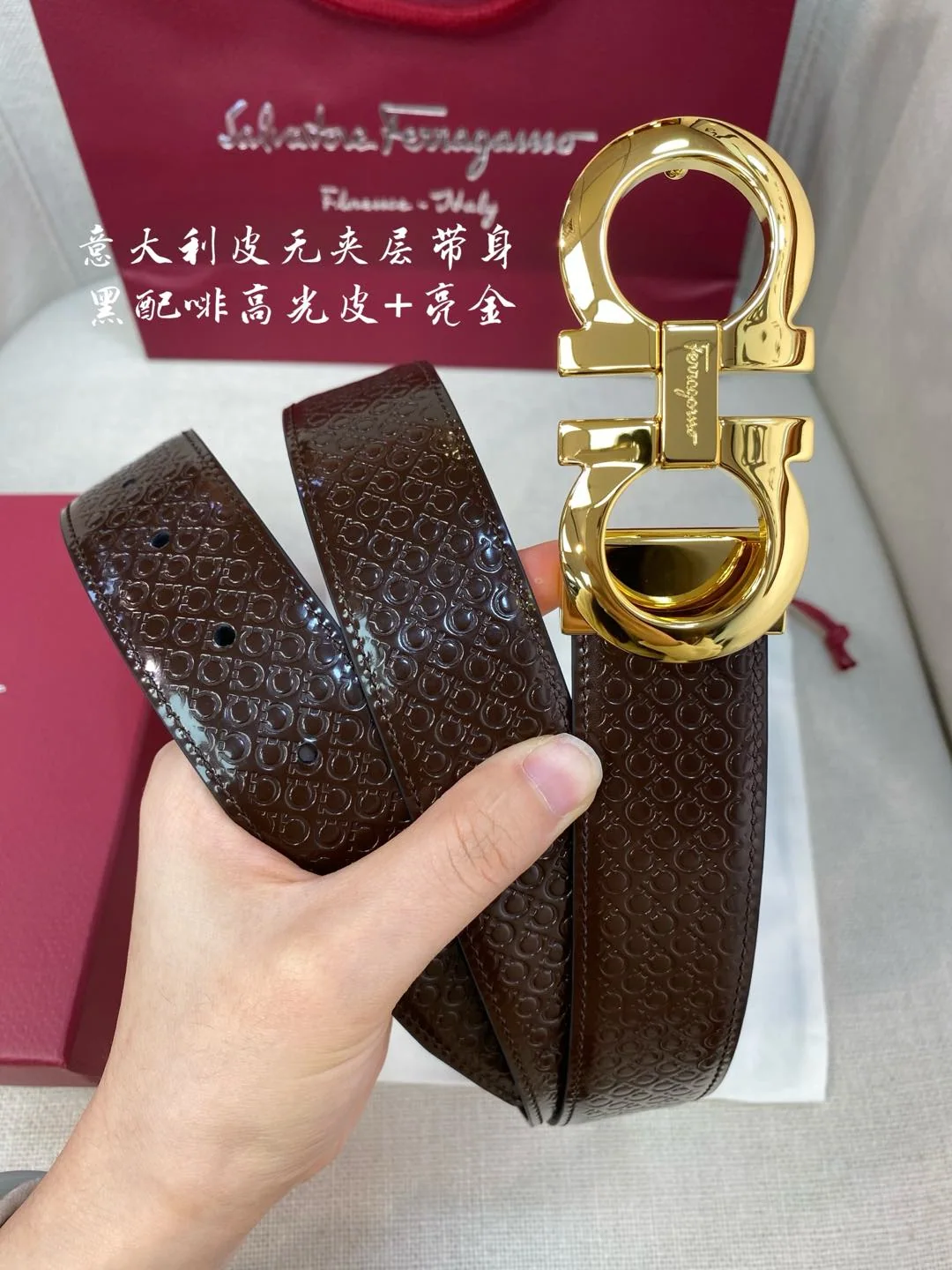 페레가모 천연 가죽 벨트 3.5 CM202500320 상세 이미지 4