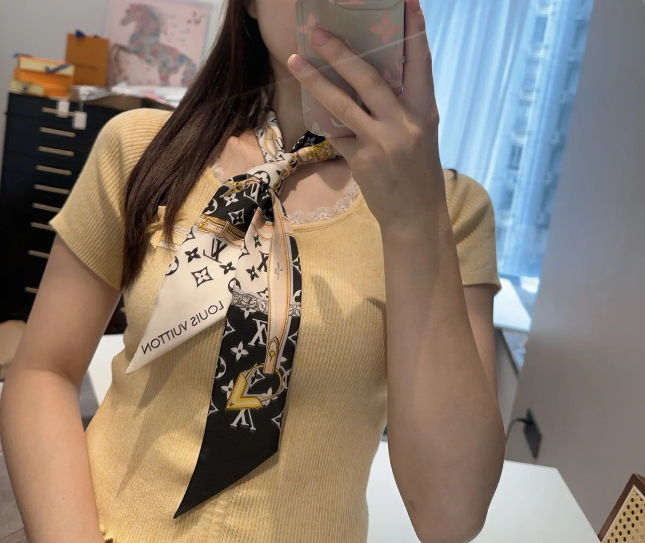 루이비통 모노그램 실크 더블 레이어 스카프 146419