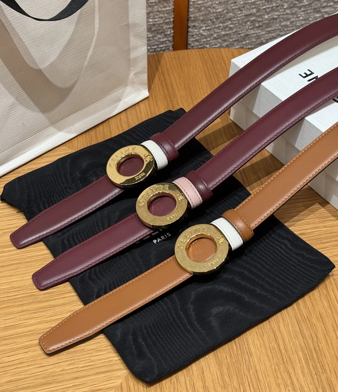 셀린느 차트 디스크 골드 버클 양면 가죽 벨트 25MM 상세 이미지 4