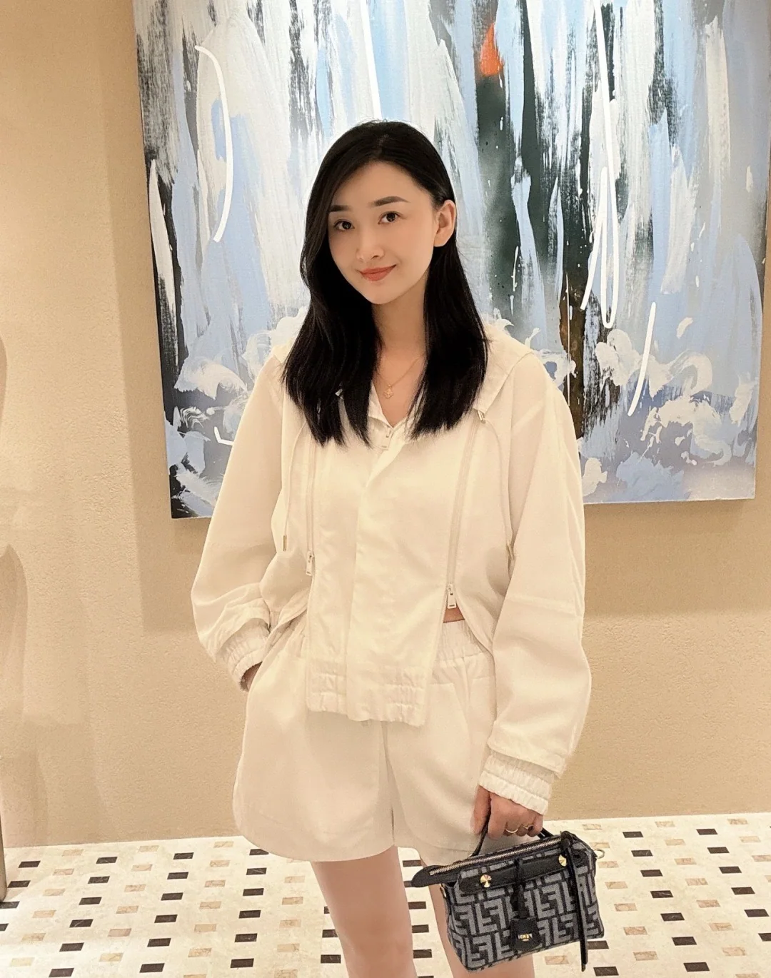 펜디 더블 포켓 자수 고무 허리밴드 여성 실크 나일론 반바지 상세 이미지 9