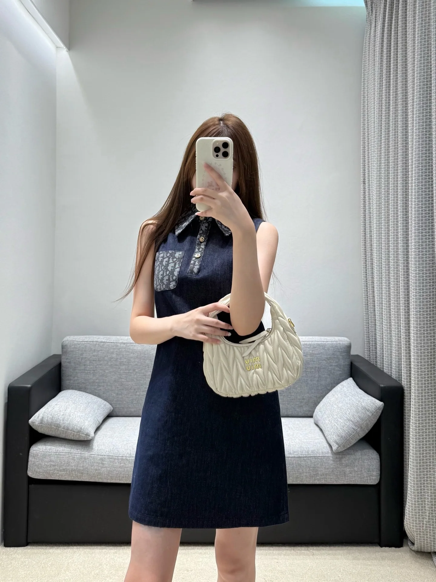 디올 데님 민소매 스트레이트 원피스 상세 이미지 3