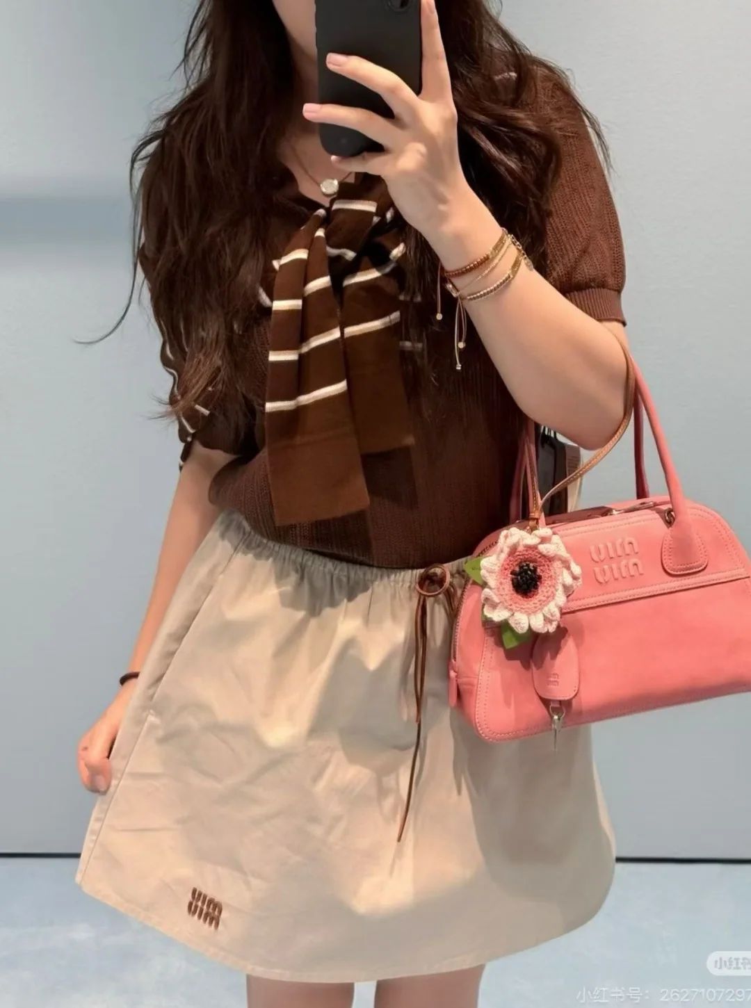 미우미우 베이지 나일론 여성 바지 상세 이미지 7