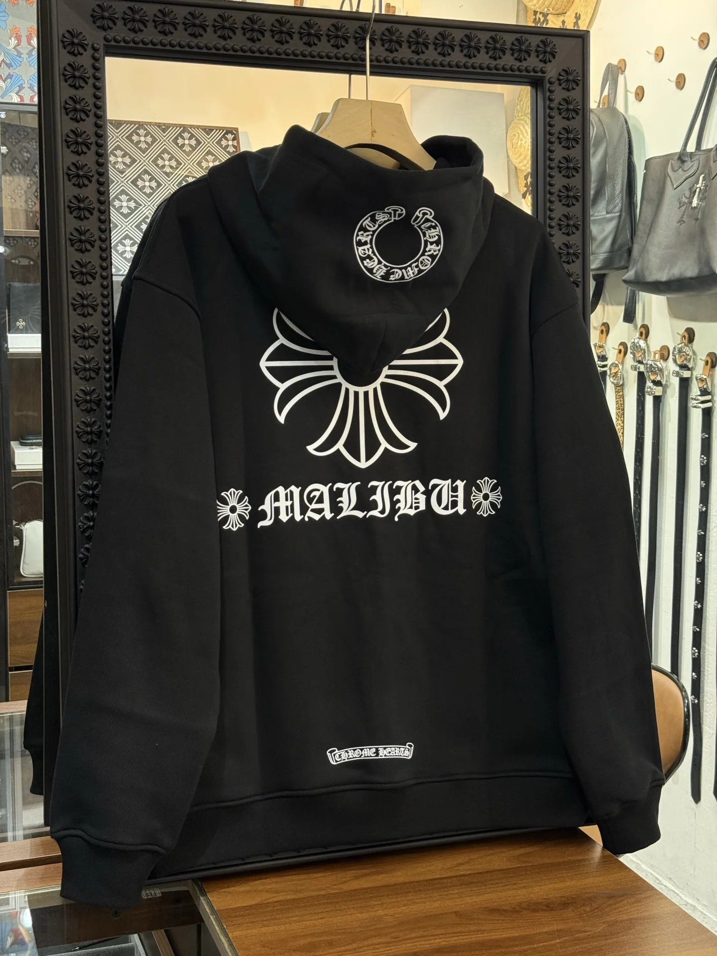 크롬하츠 블랙 말리부 크로스 패턴 플리스 후드 상세 이미지 2
