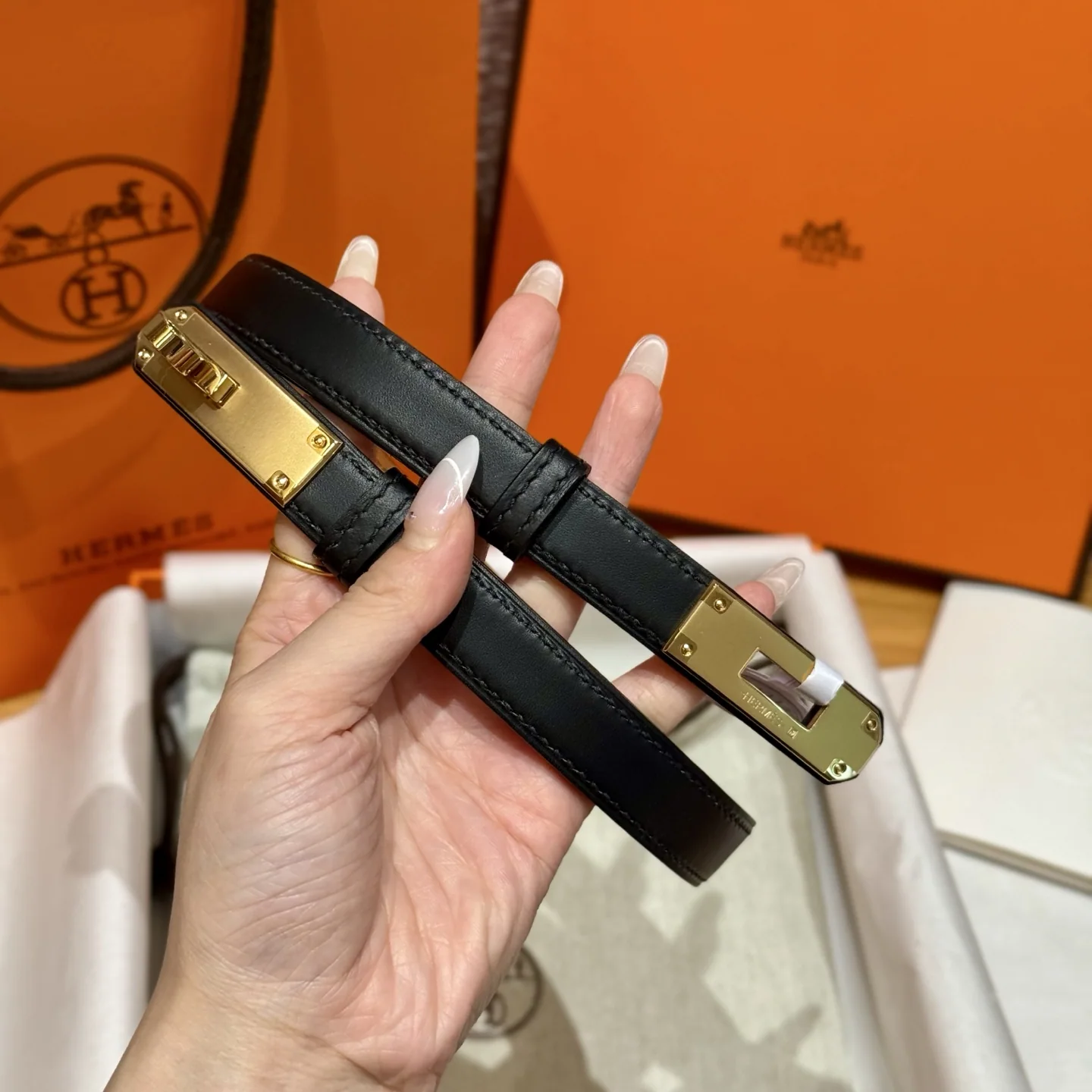 에르메스 켈리 금도금 버클 스위프트 카프스킨 벨트 상세 이미지 2