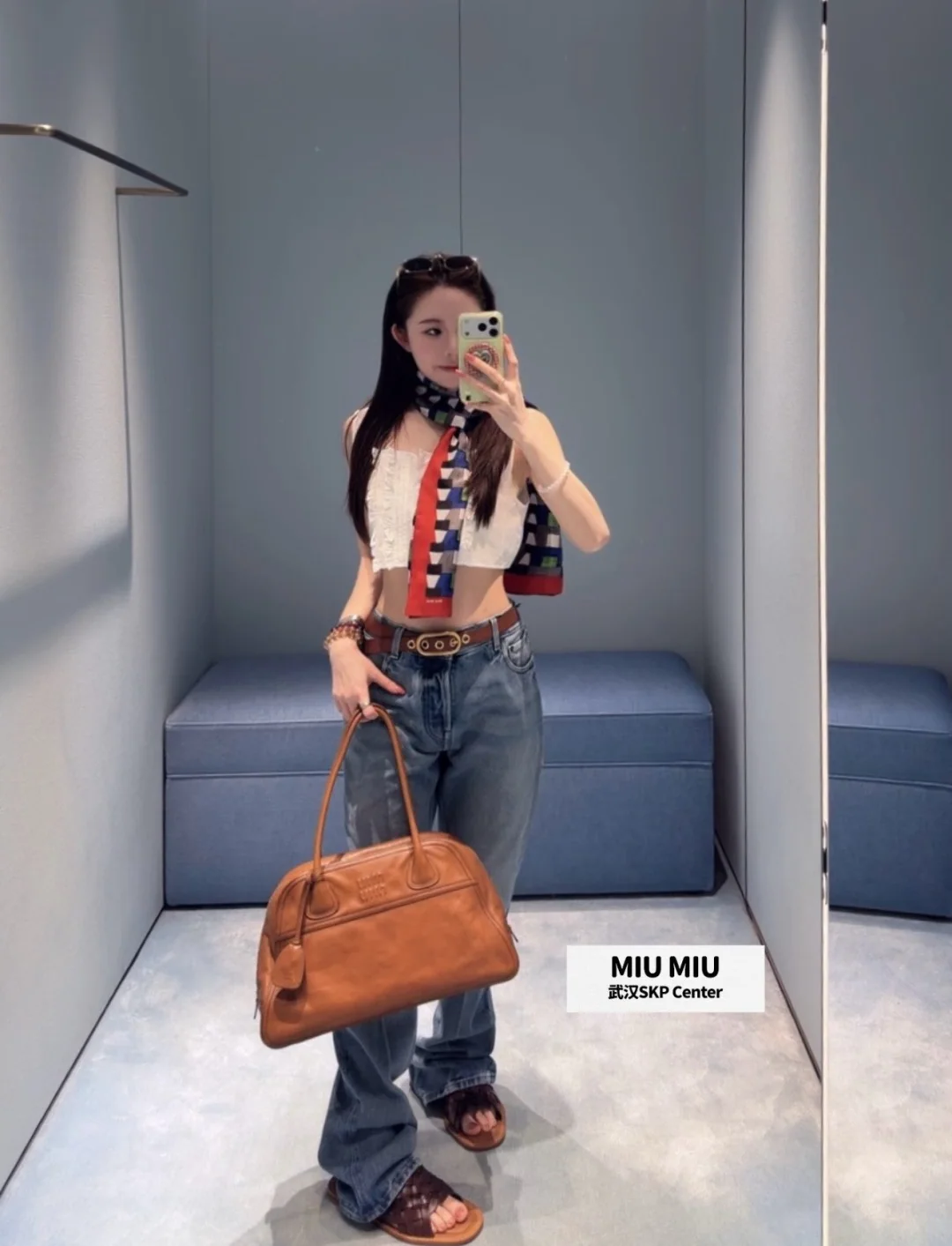 미우미우 자수 스트레이트 진 바지 상세 이미지 5