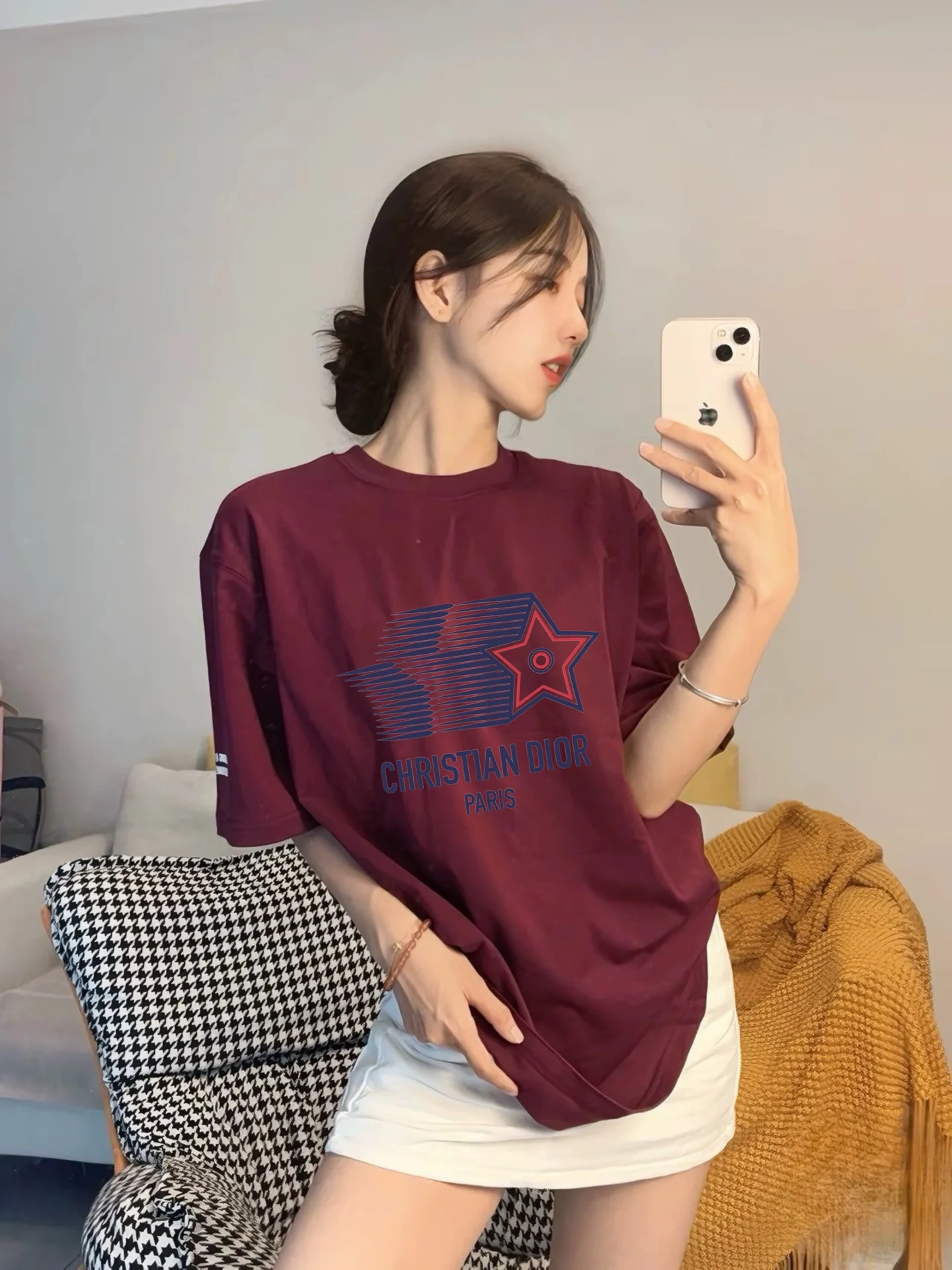 디올 오각별 무늬 여성 반팔 티셔츠 상세 이미지 2