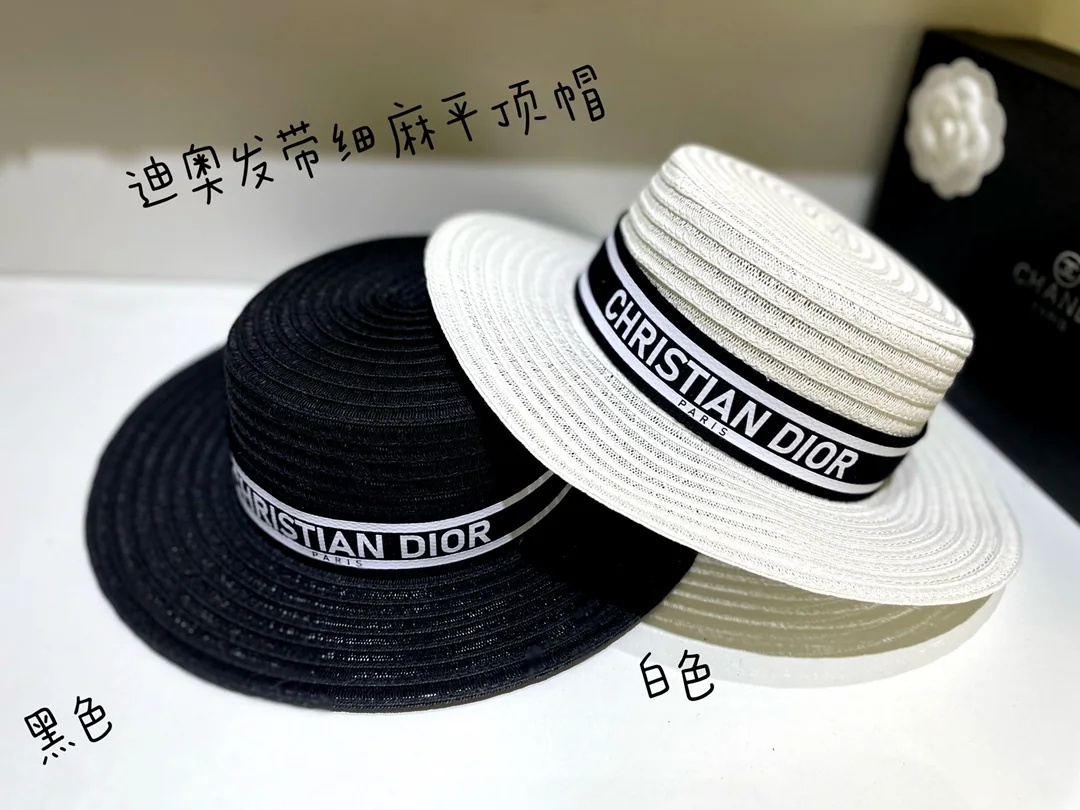 디올 린넨 리조트 스타일 플랫 탑 모자 상세 이미지 1