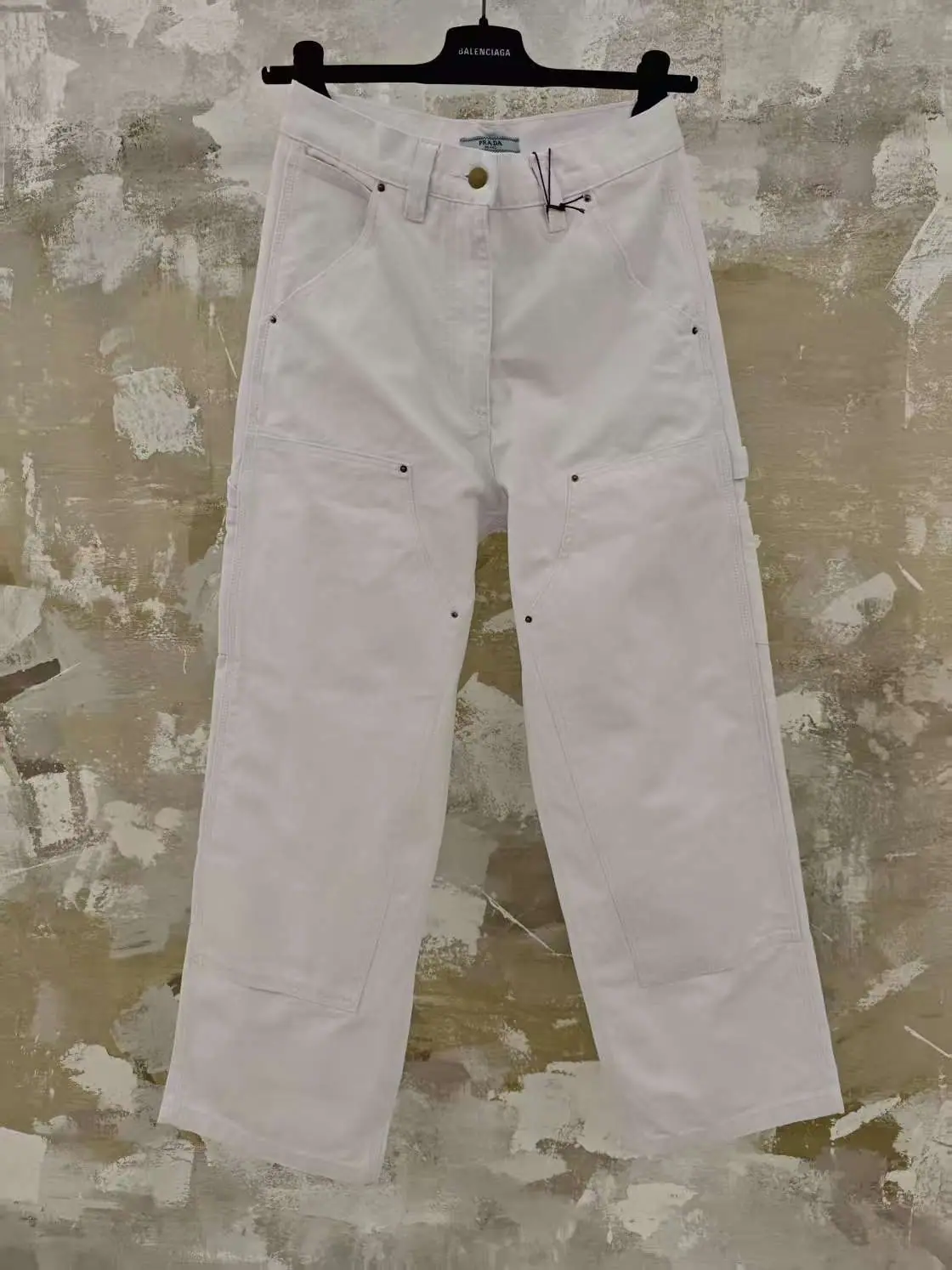 프라다 화이트 로깅 비즈 캔버스 남성 바지 25SS