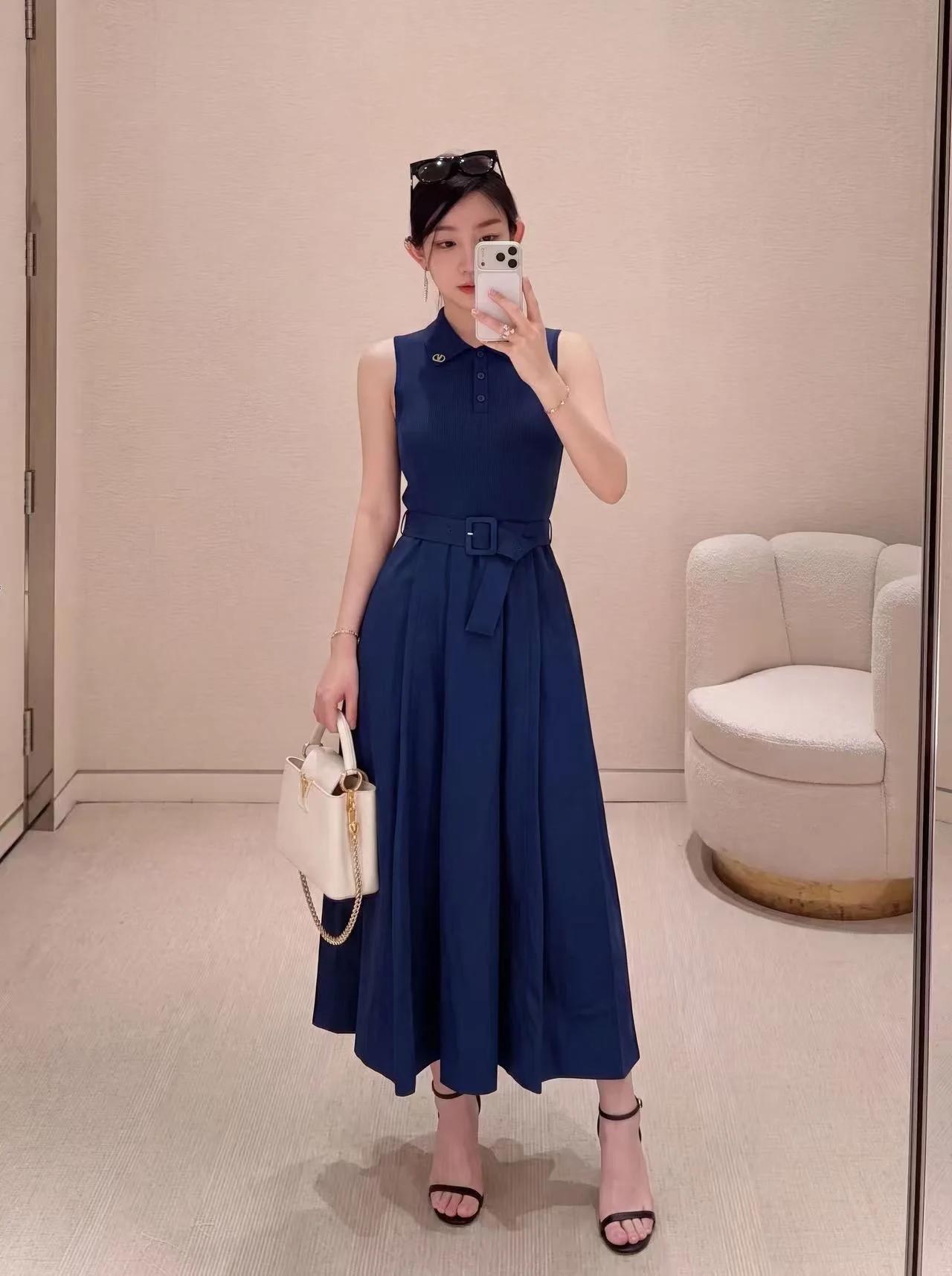 발렌티노 울 코튼 혼방 민소매 맥시 원피스 137790