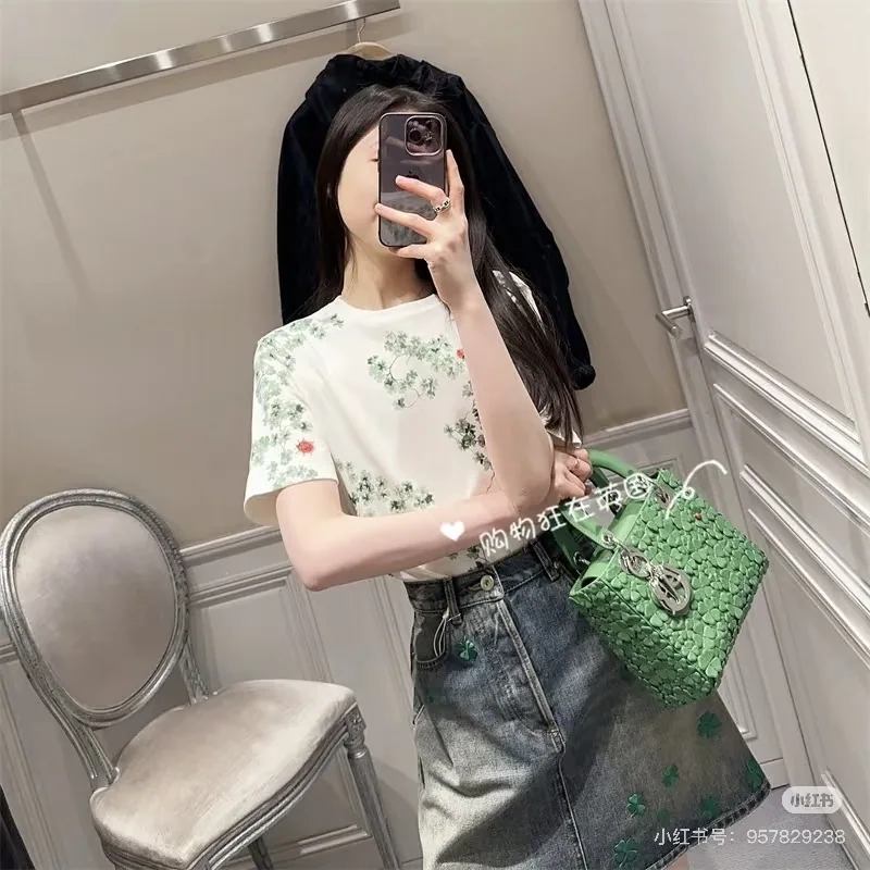 디올 꽃무늬 여성 반팔 티셔츠 상세 이미지 1