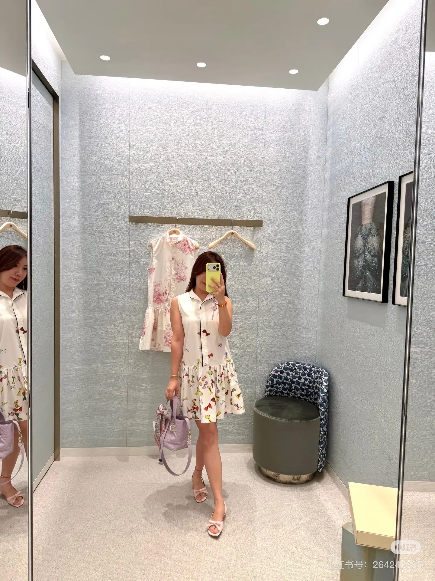 디올 나비 무늬 스탠드 카라 조끼 원피스 상세 이미지 2