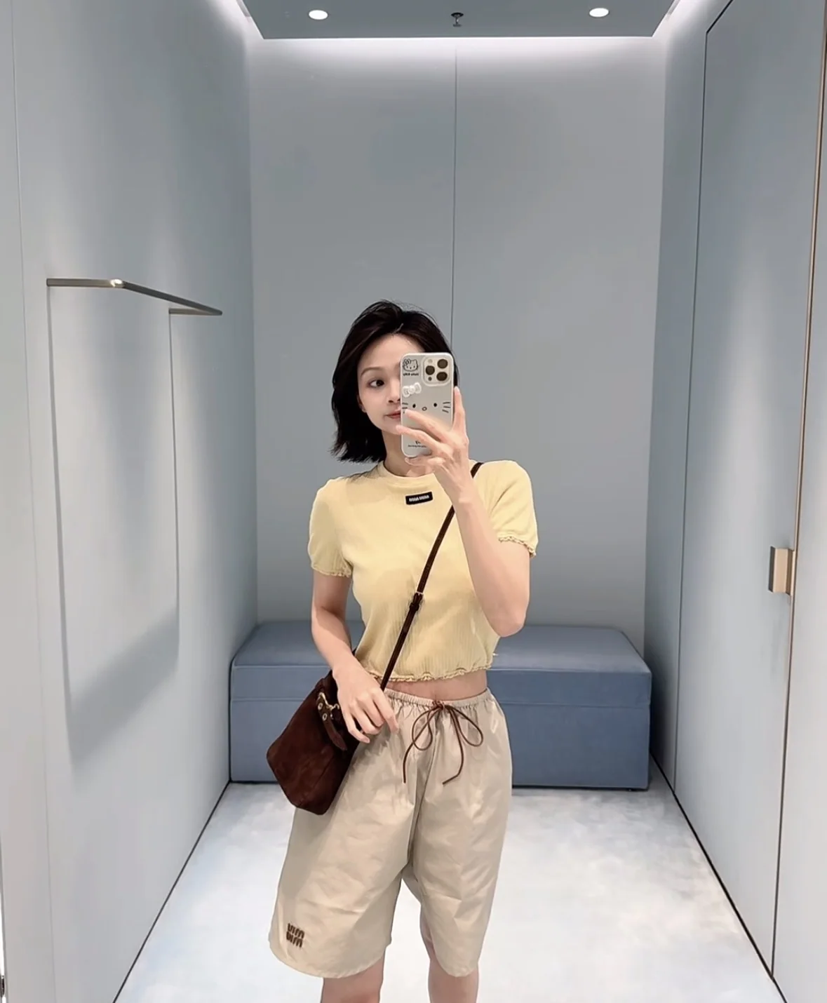 미우미우 레이스 트림 리브 크롭 반팔 티셔츠 상세 이미지 7