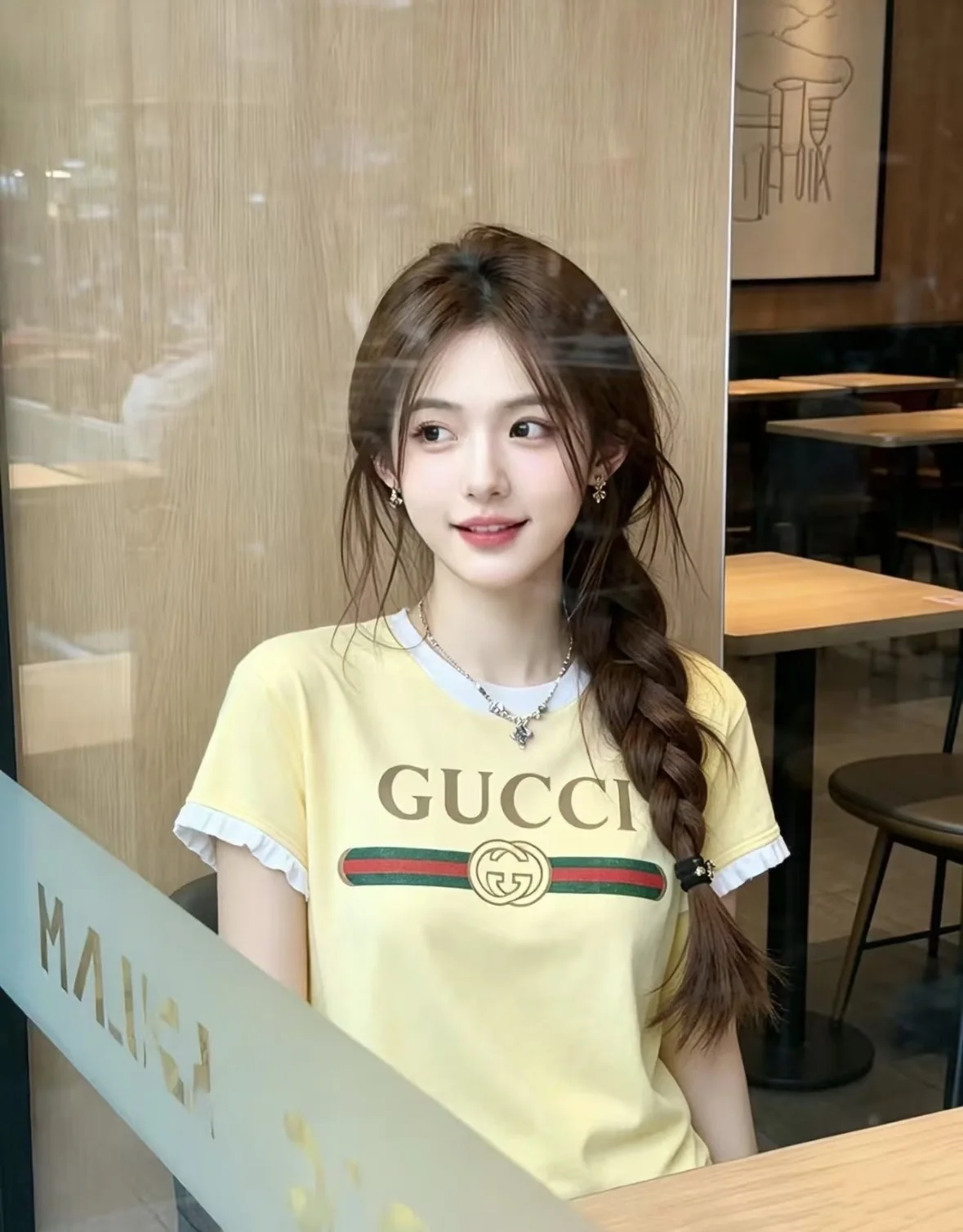 구찌 프린트 프릴 크루넥 반팔 티셔츠 상세 이미지 7