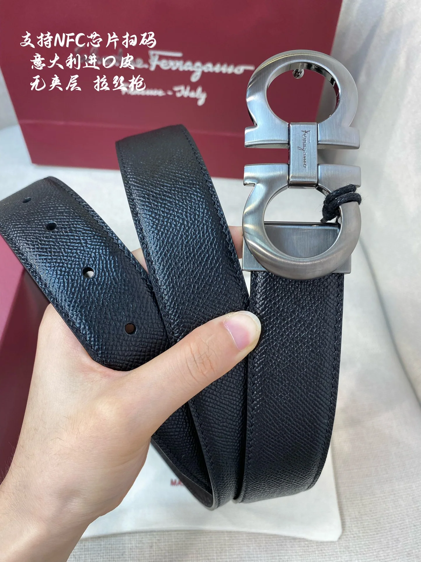 페레가모 천연 가죽 벨트 3.5 CM202500320 상세 이미지 2