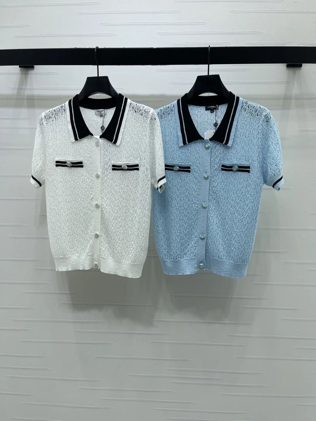 샤넬 컬러 블록 카라 폴로 니트 반팔 티셔츠 상세 이미지 1