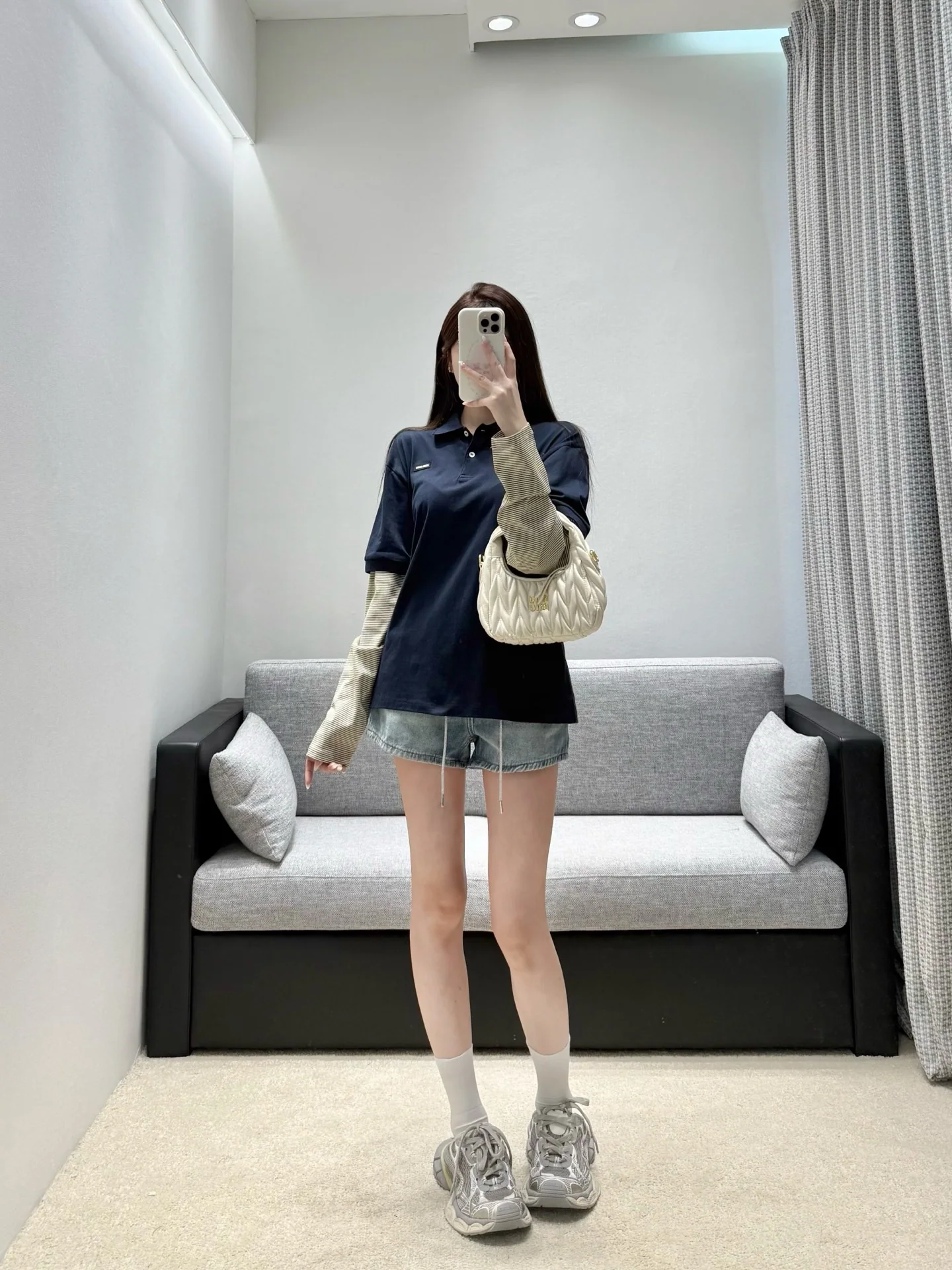 미우미우 네이비 블루 긴팔 투피스 티셔츠 상세 이미지 6
