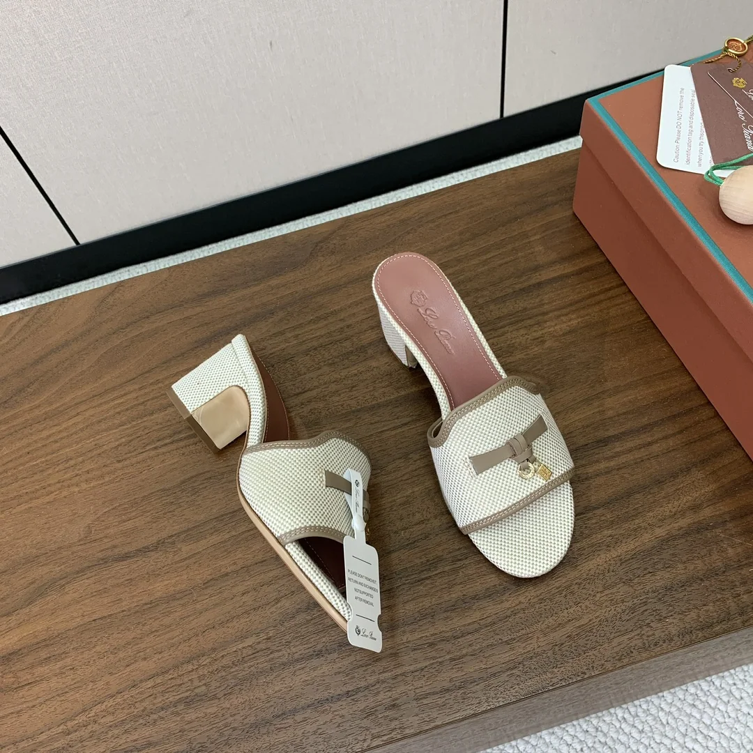 로로피아나 컬러 블록 미드힐 뮬 샌들 상세 이미지 2